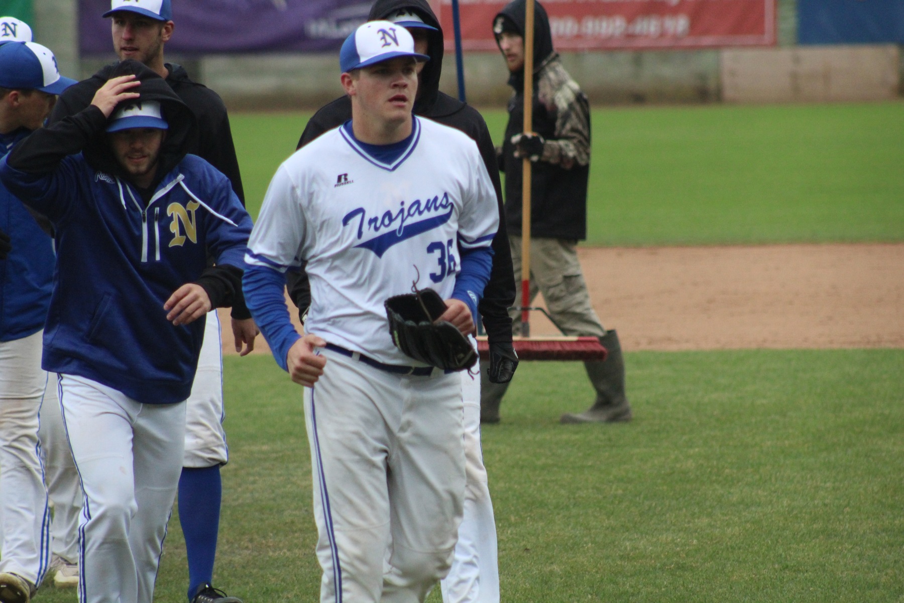 Tom Skoro comes off the field after NIACC's 7-6 win over Iowa Central Saturday at the regional tournament in Clinton.