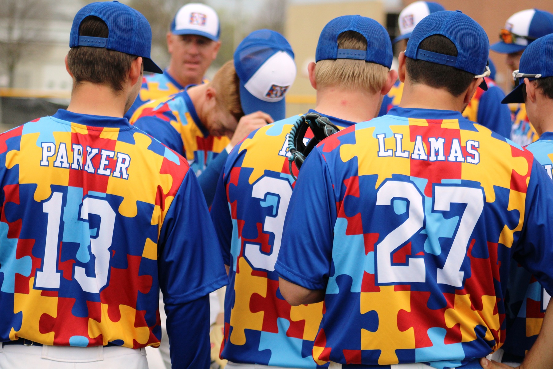 The NIACC baseball team gets ready for Monday's Autism Awareness game at Roosevelt Field on Monday.