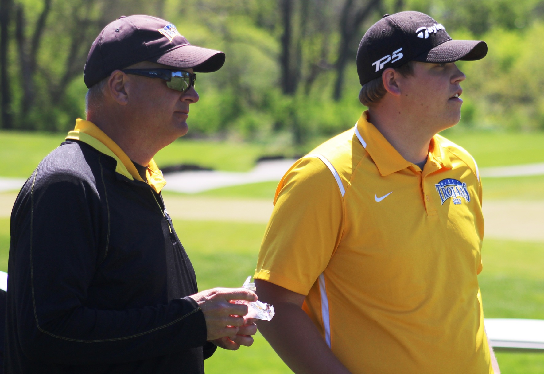 NIACC coach Chris Frenz (left) and Devin Koob at last year's regional tournament in Ames.