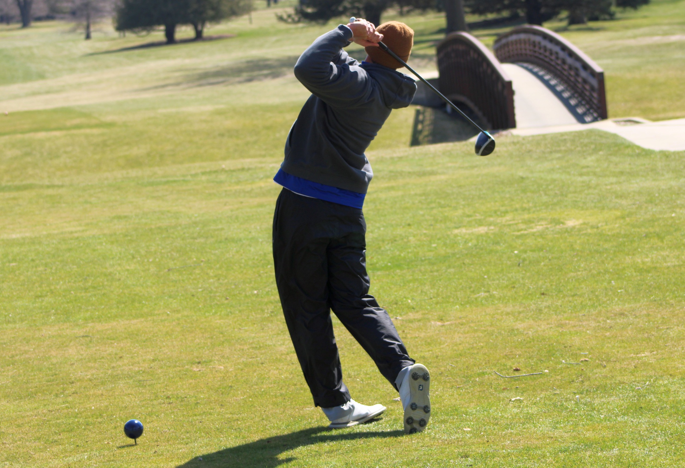 NIACC's Jack Barragy tees off Saturday at the Battle of Waterloo at Gates Park Golf Course.
