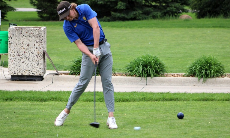 NIACC's Tim Castle tees off during the third round of the district tournament on Tuesday in Waterloo.