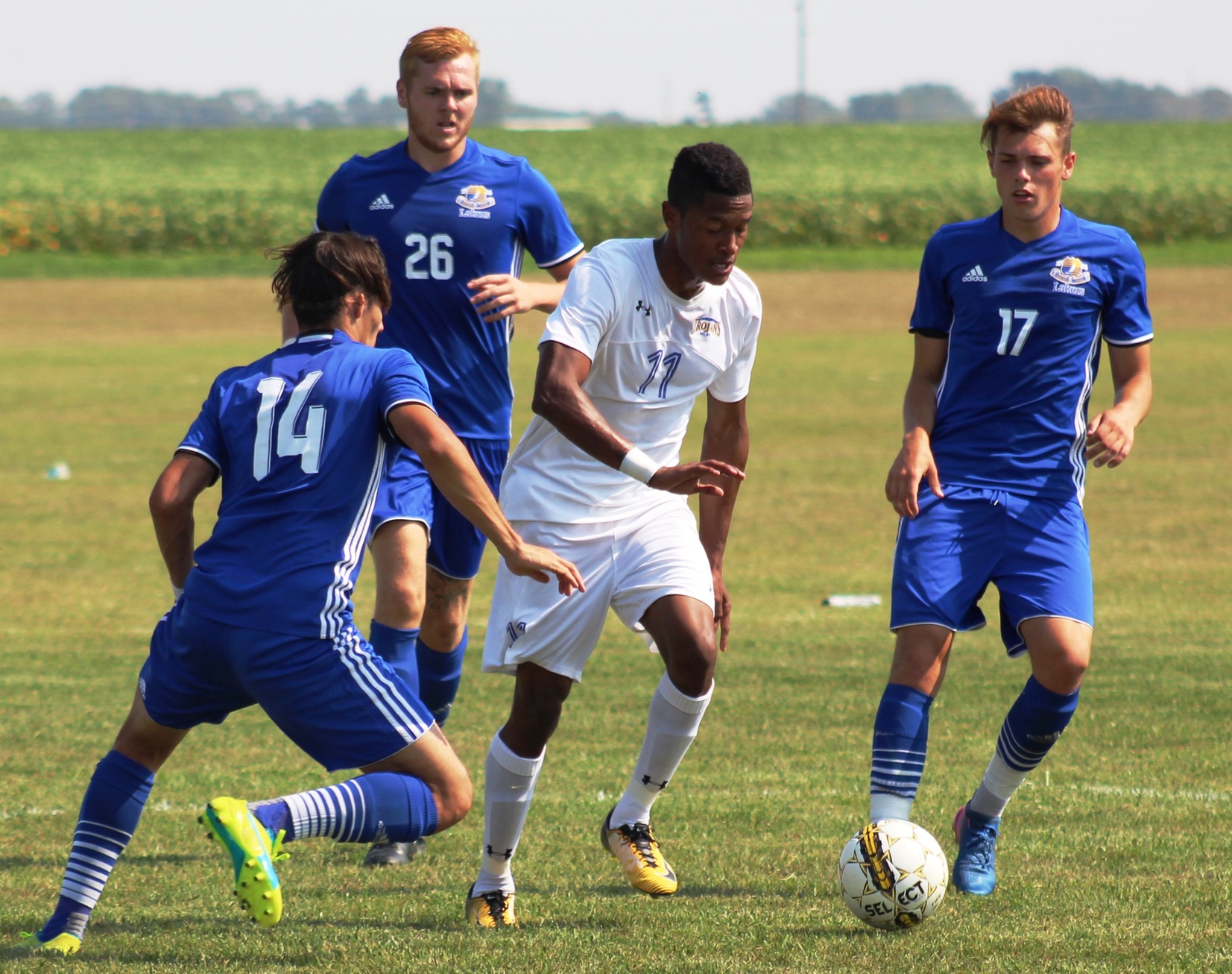 NIACC's Mike Merchant moves the ball downfield in Wednesday's match against Iowa Lakes.