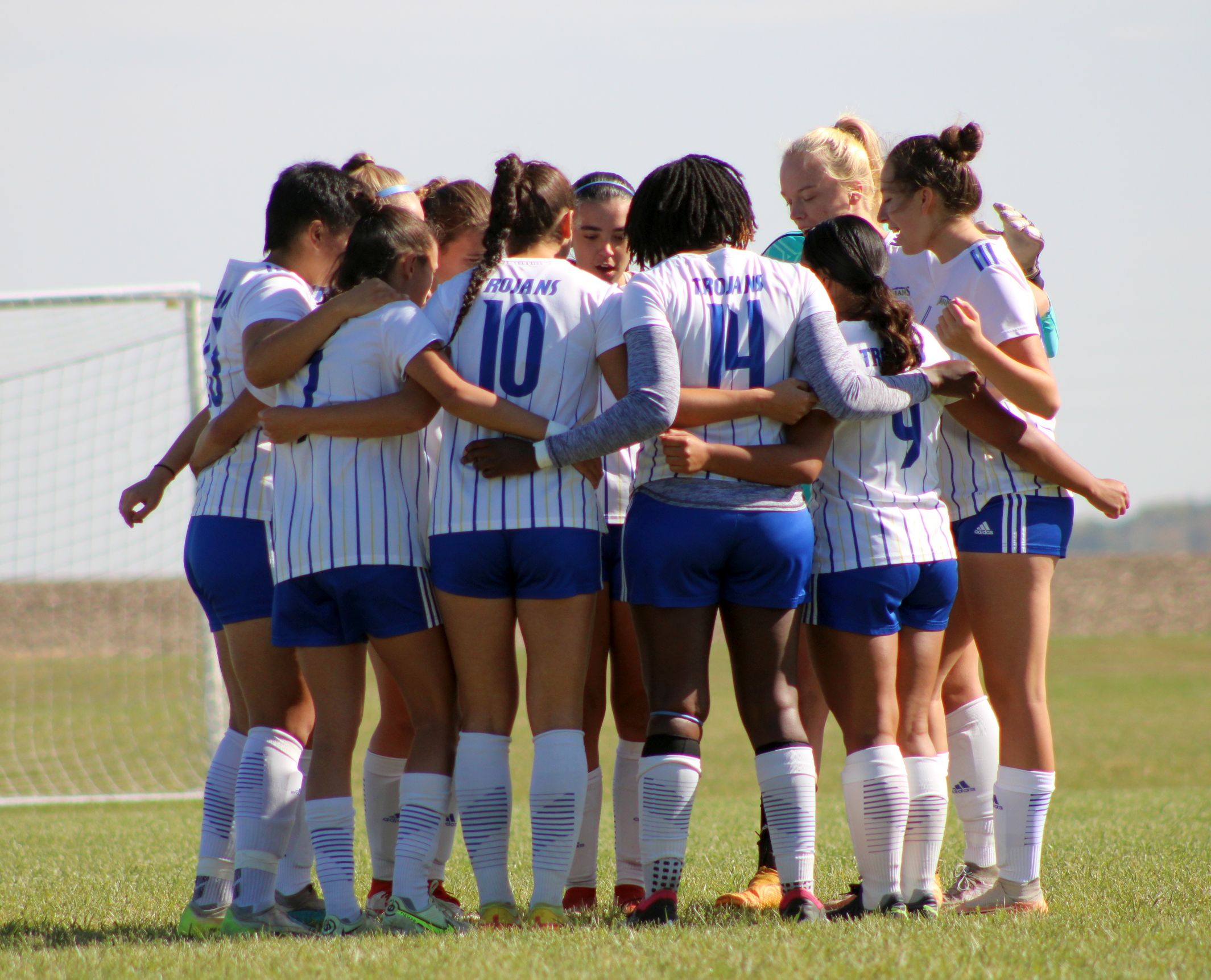 The NIACC women's soccer team huddles up before its match against Marshalltown CC on Wednesday on the NIACC campus.