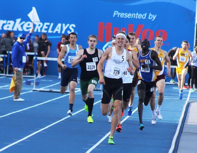 Wal Khat heads toward the finish line at the Drake Relays on Thursday.