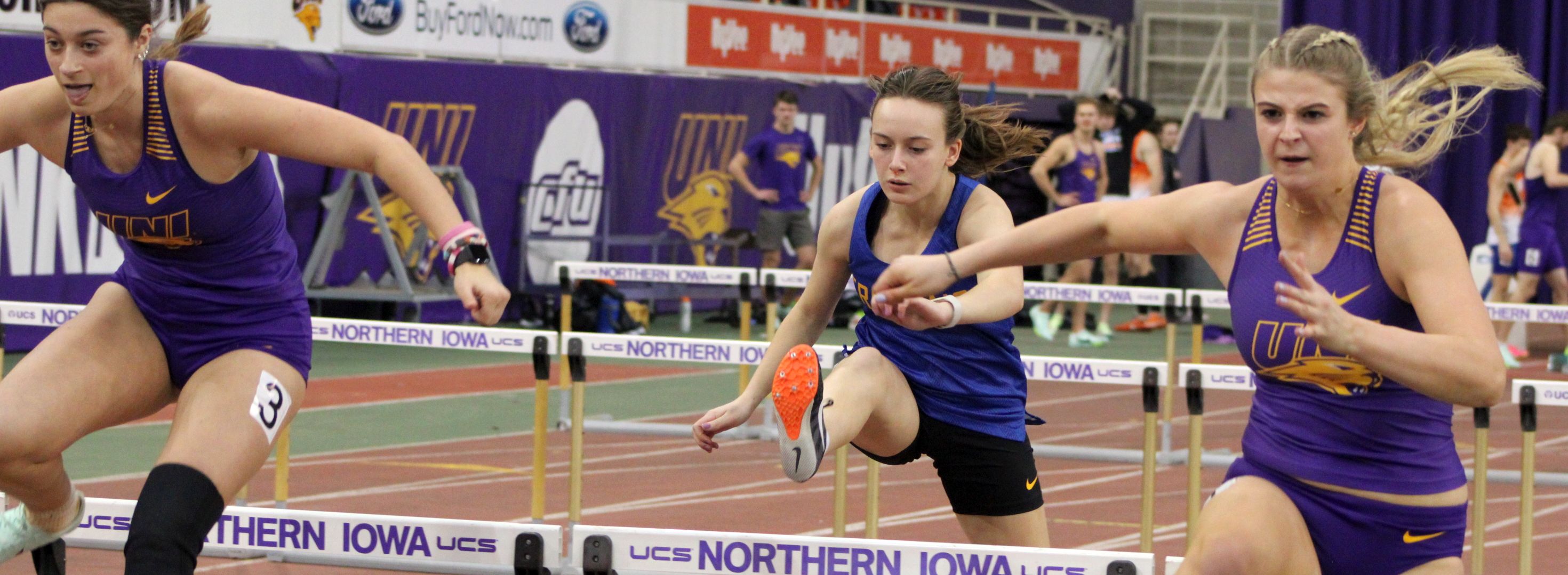 NIACC's Tara Backhaus runs to a 7th-place finish in the 60-meter hurdles on Friday at the Jack Jennett Invitational.