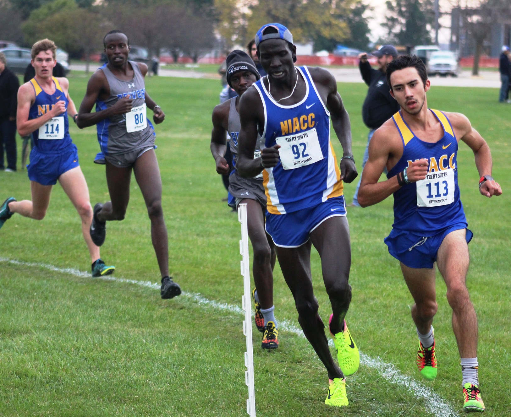 NIACC's Brian Jacques (right) and Wal Khat, who was running for the NIACC alumni team) share the lead at the Trent Smith Invite on Friday.