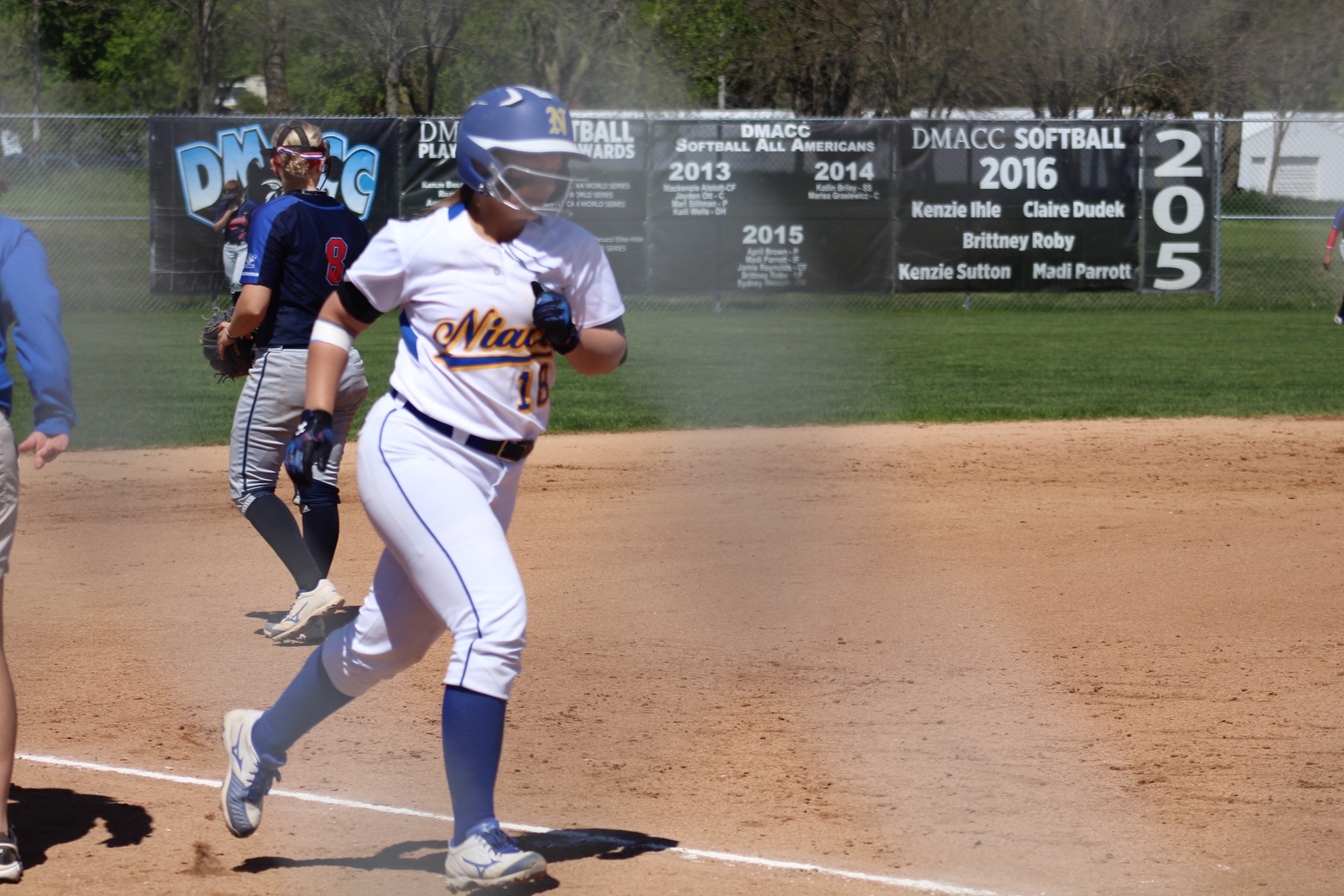 NIACC's Shelby Low rounds third base after hitting a home run in the fifth inning on Tuesday against DMACC.