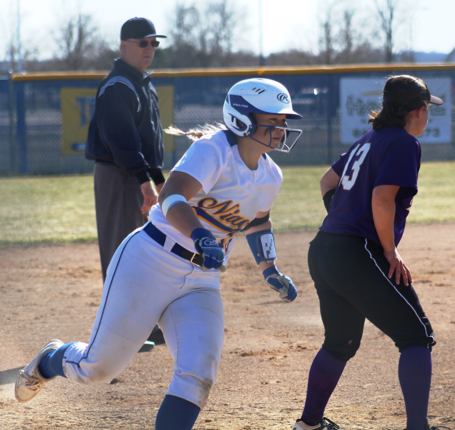NIACC's Shelby Low heads for home during a home game against Ellsworth.
