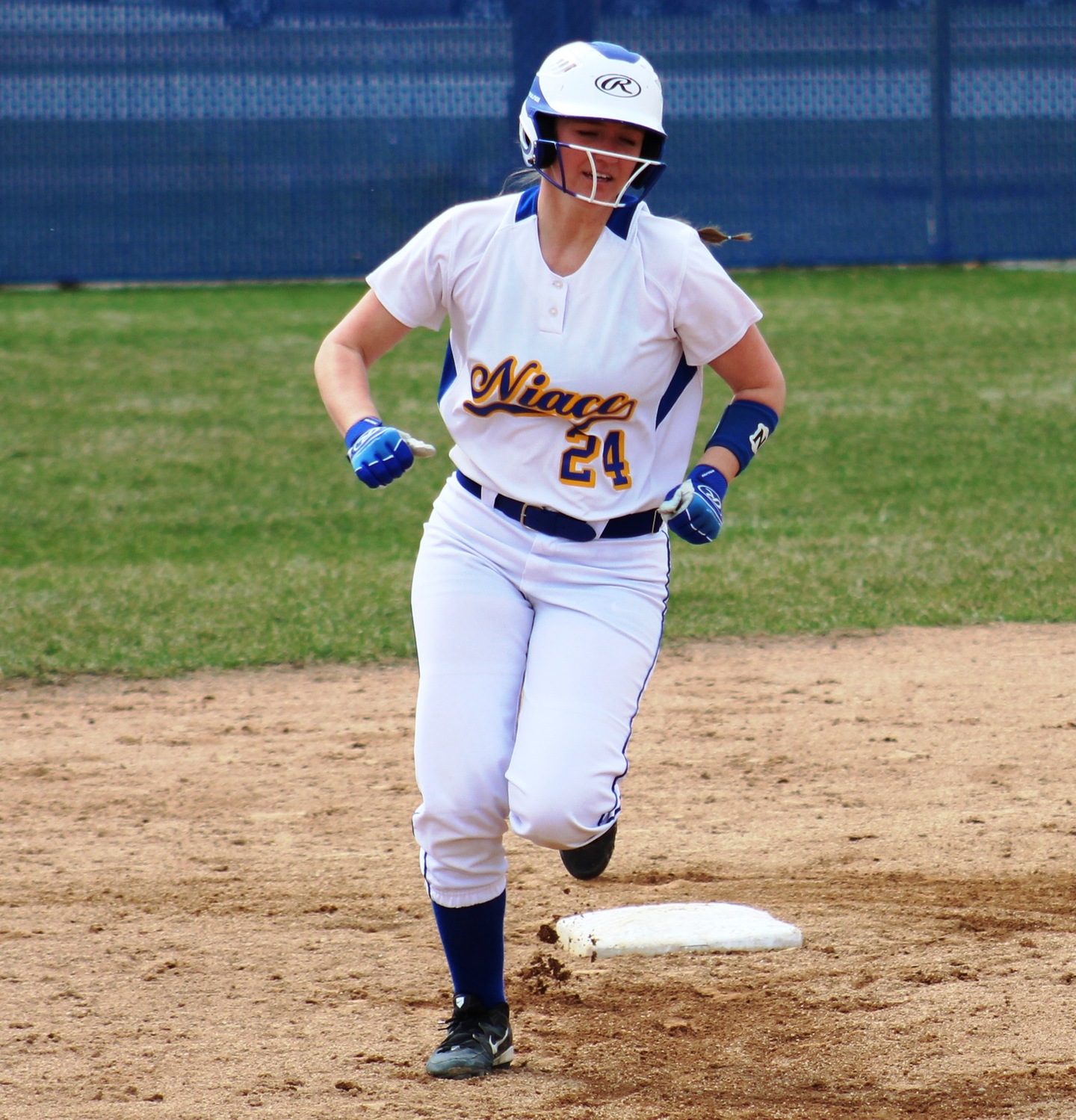 NIACC's Hailee Ausenhus rounds second base after hitting a home run in first game Tuesday against Indian Hills.