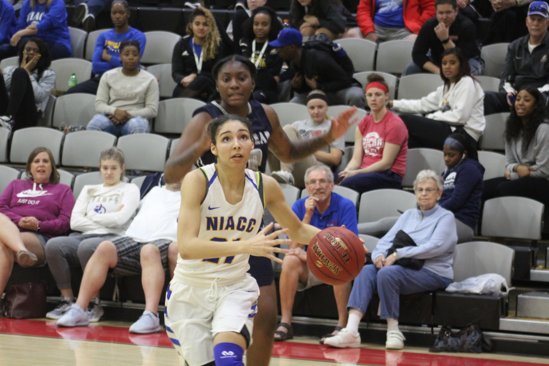 NIACC's Jada Buford drives to the basket in second half of Wednesday's game against Cape Fear CC at the national tournament.