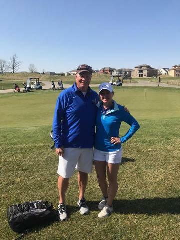 NIACC's Courtney Tusler and coach Chris Frenz after Tusler qualified for the national tournament on Saturday.