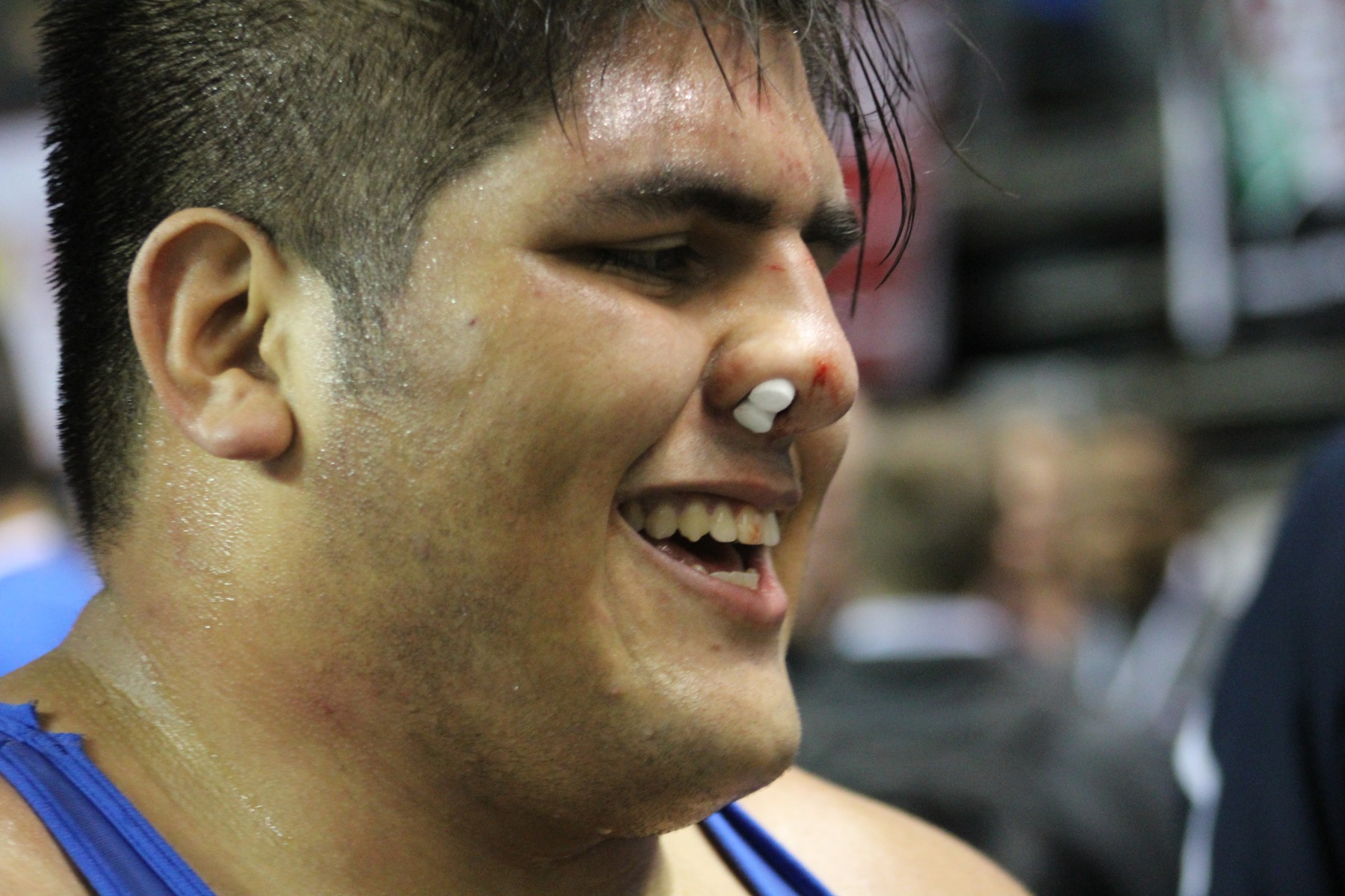Mario Pena smiles after moving to tonight's championship match at 285 pounds.