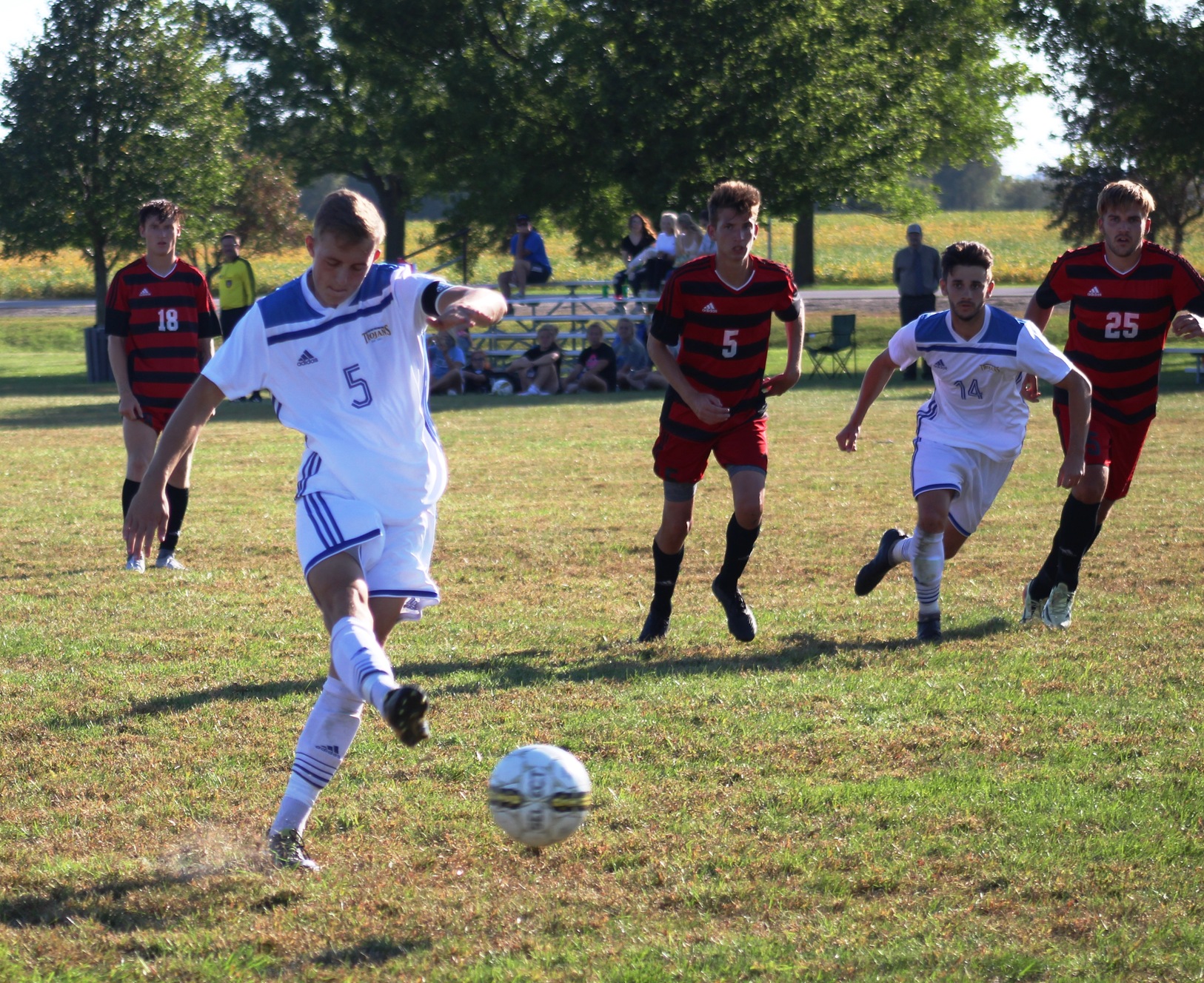 NIACC's Harry Holland scores on a second-half penalty kick in Wednesday's match against Northeast CC.