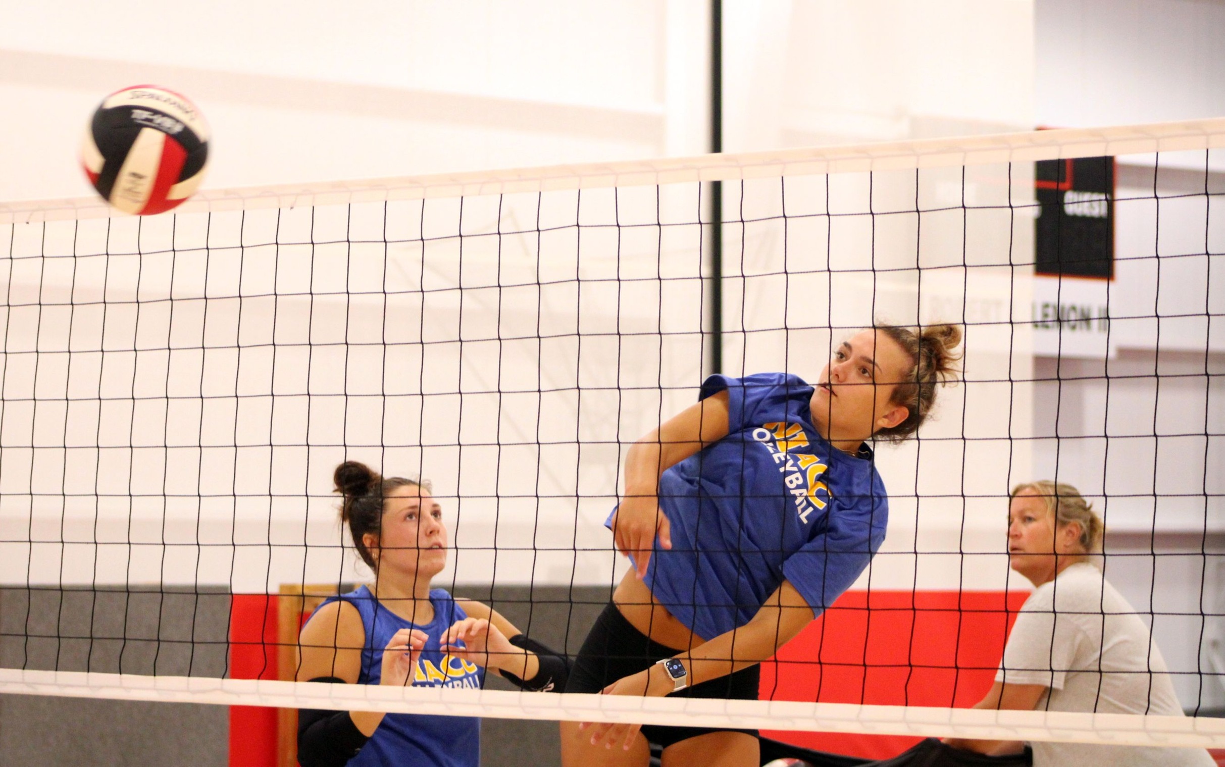 NIACC's Ella Barragy hits the ball over the net at a recent practice.