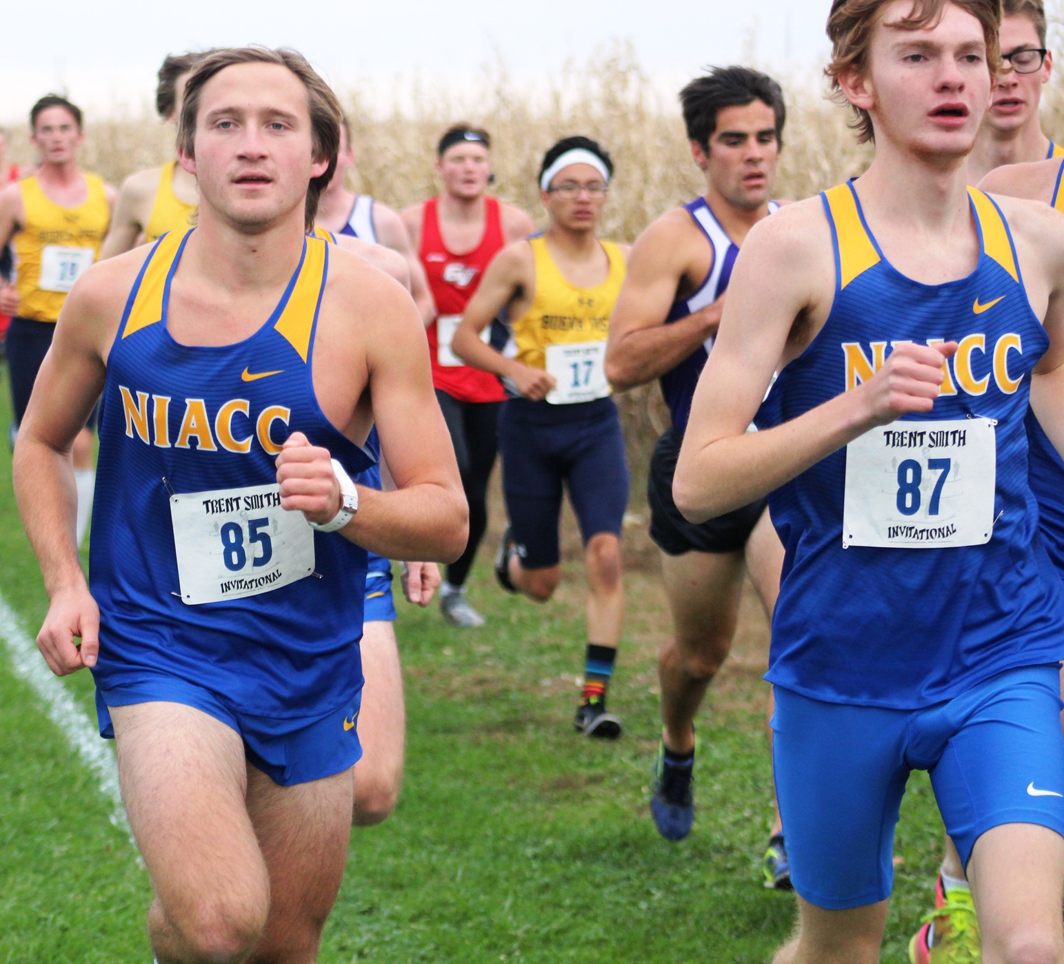 NIACC's Daniel Hennigar (left) and Sam Pedelty compete at the Trent Smith Invitational on Oct. 12 on the NIACC campus.