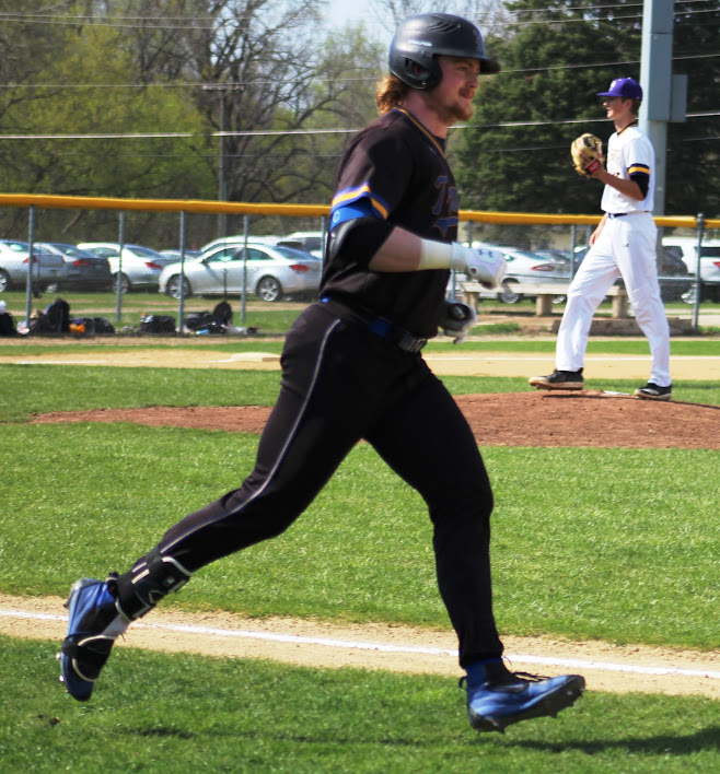 NIACC's Fox Leum rounds the bases after hitting a home run at Ellsworth this season.