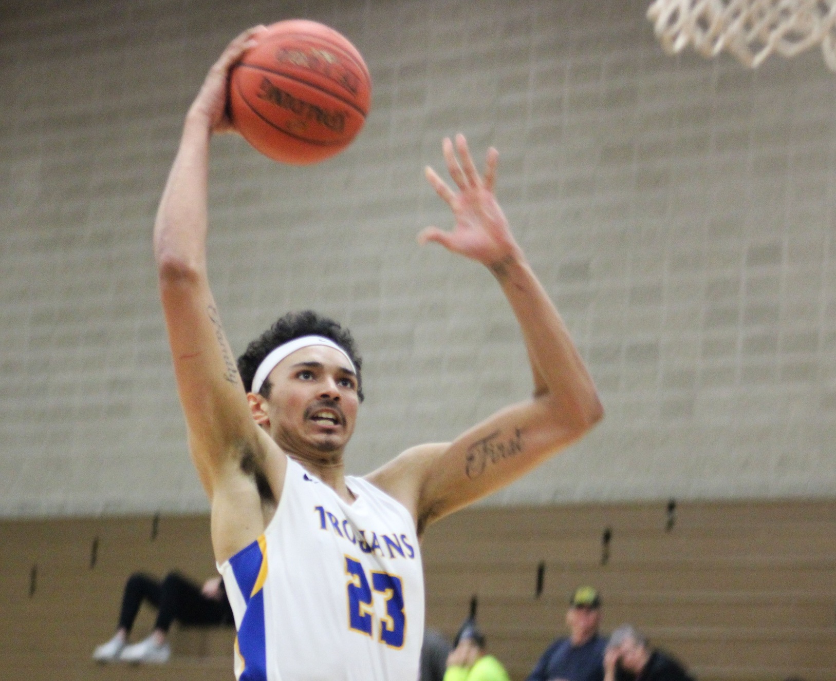 NIACC's Trey Sampson dunks in last week's game against Little Priest Tribal College.