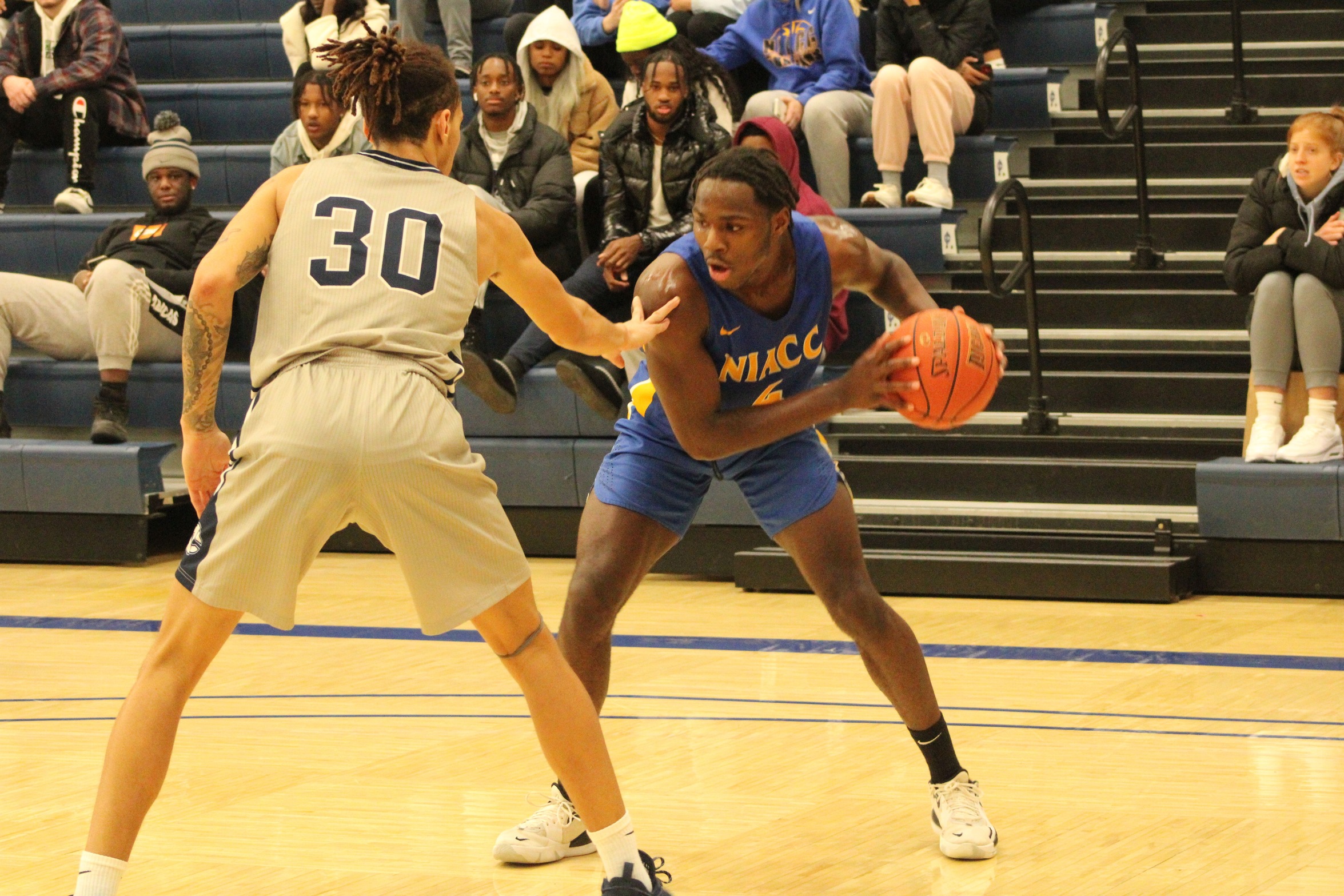 NIACC's Jacques Kelly looks to drive to the basket in a game earlier this season at Iowa Central.