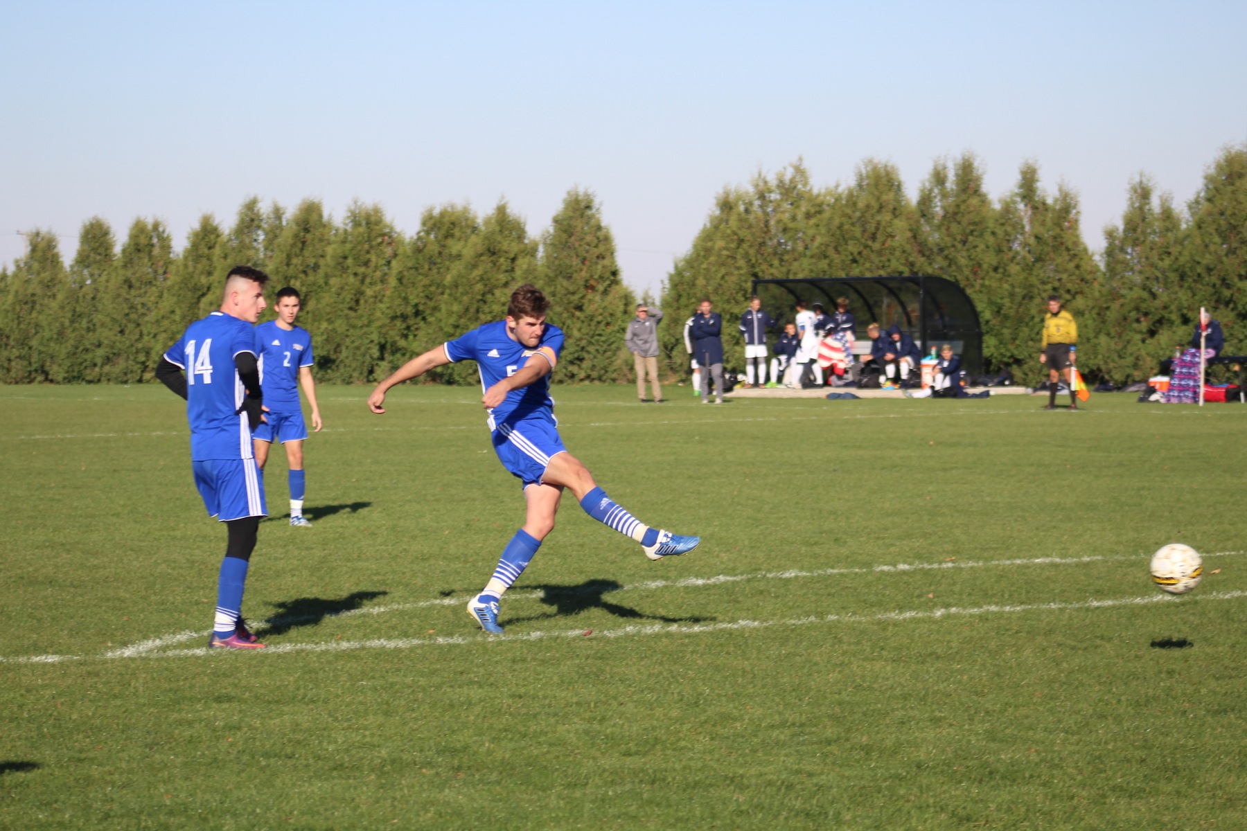 Niall Coulthard scores NIACC's goal on an indirect kick in the second half.