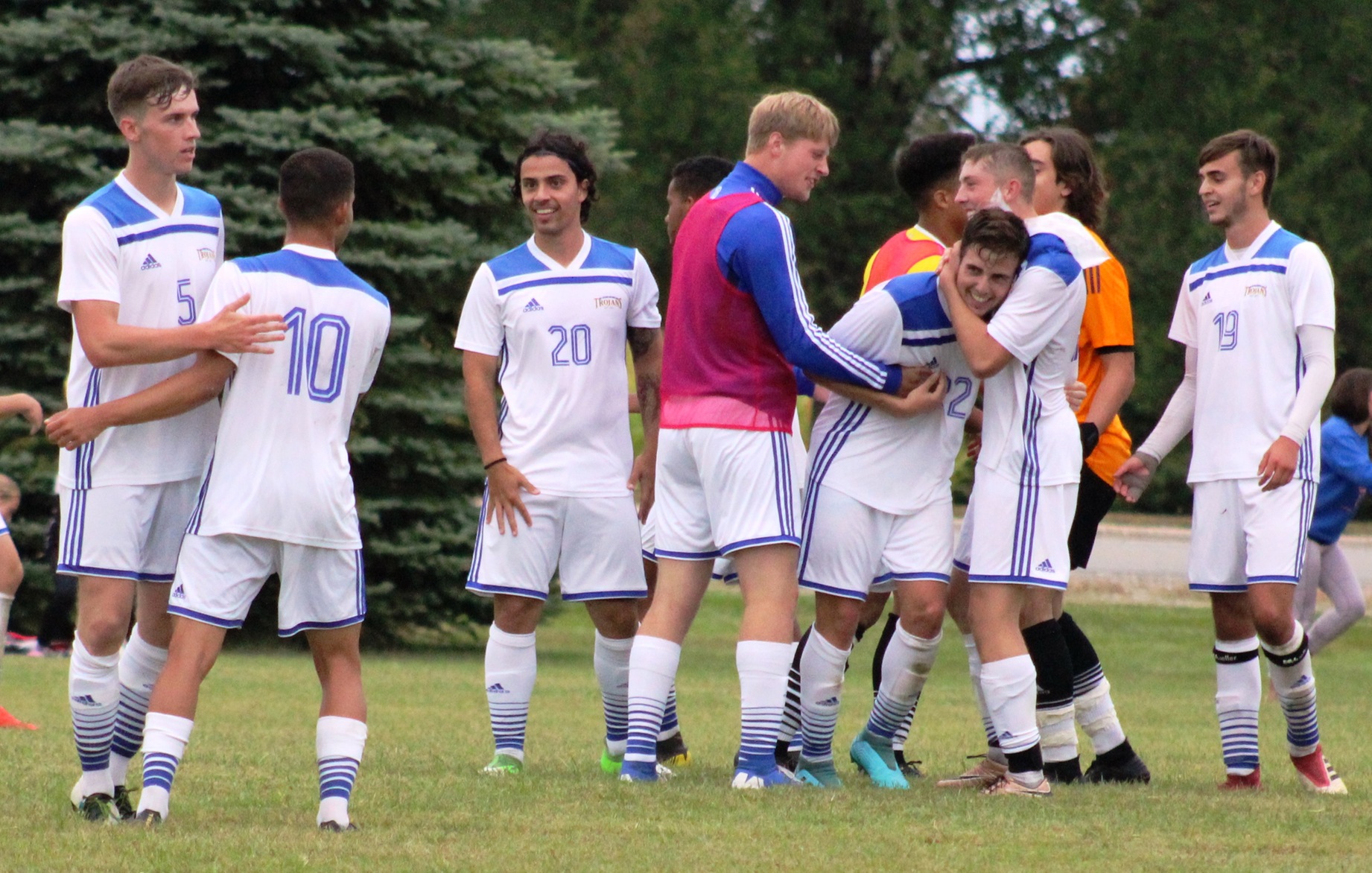 NIACC players celebrate after a hard-fought 2-1 win over Hawkeye CC on Saturday.