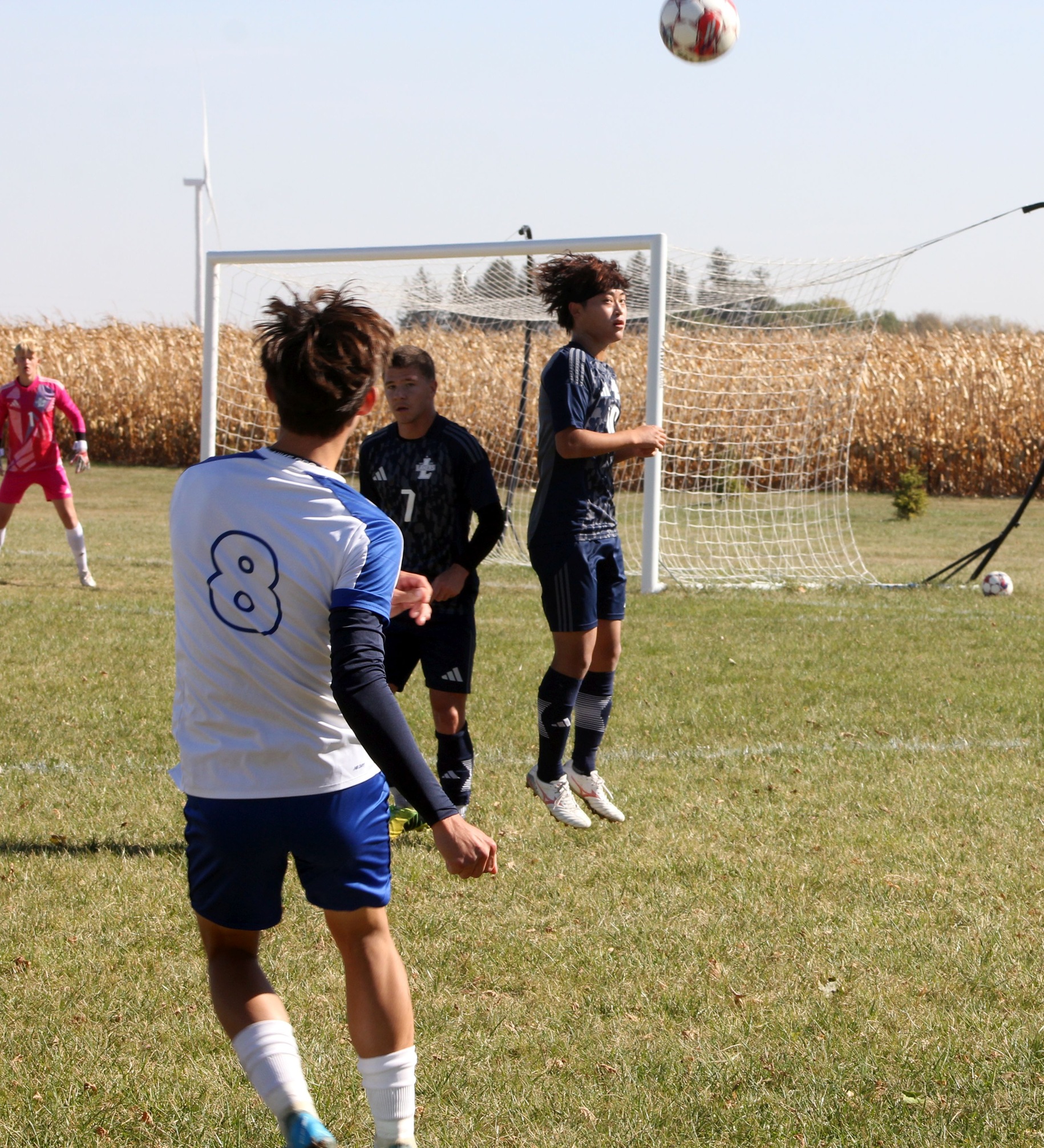 Pablo Salas takes a free kick in the Trojans' home match against Iowa Lakes on Oct. 16.