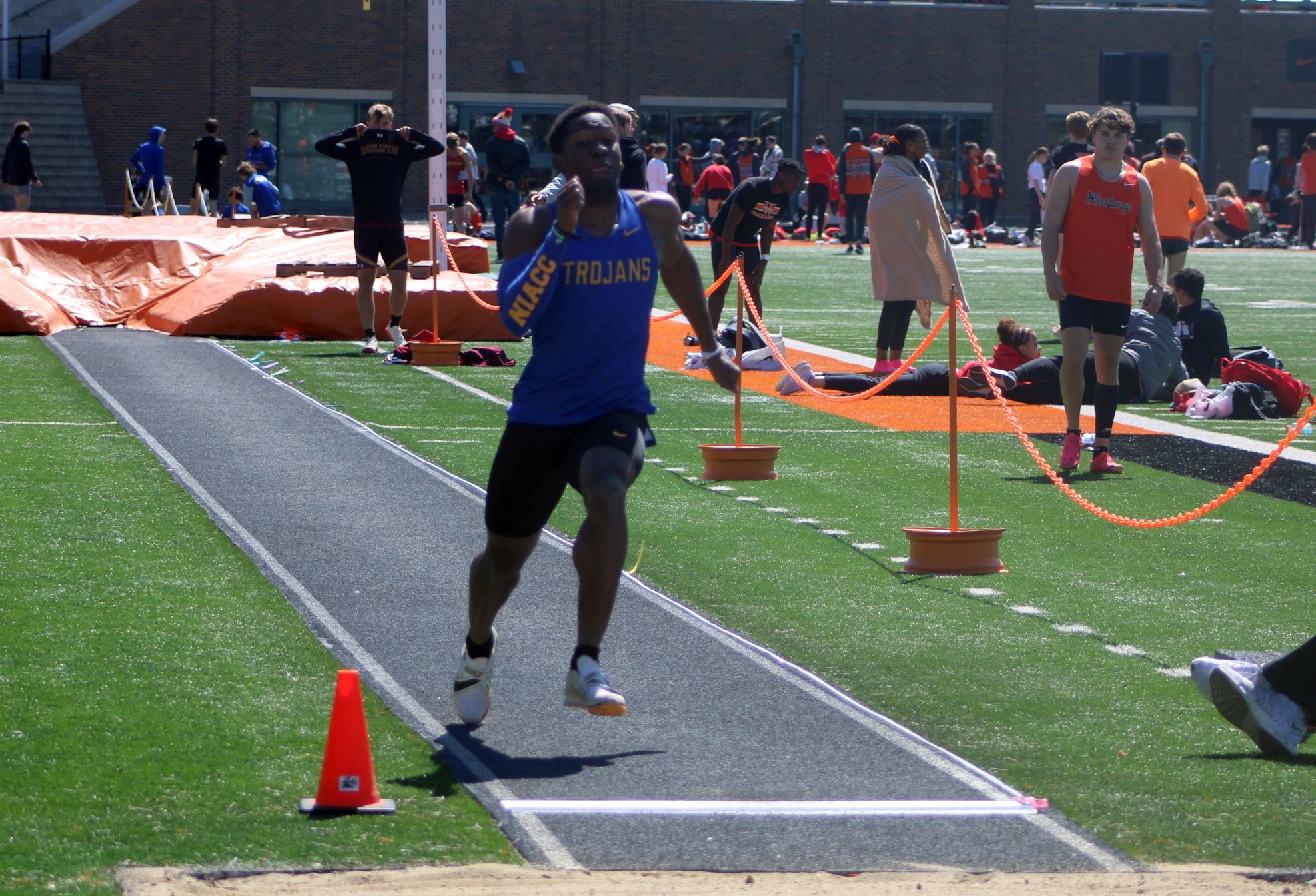 NIACC's Terrence Thomas jumps at the Wartburg College Select meet earlier this season.