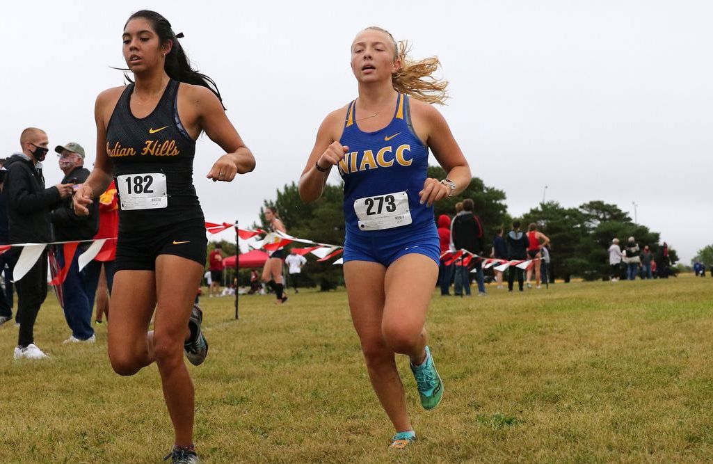 NIACC's Addy Witt nears the finish line at a meet earlier this season.