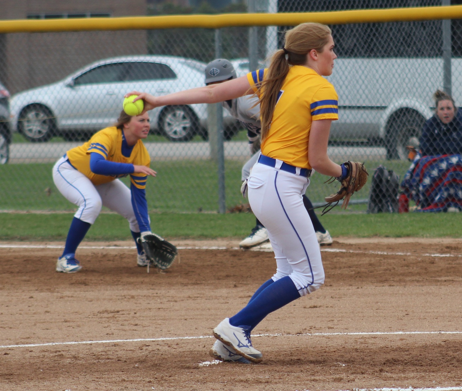 Anna Fossand delivers a pitch in the first game against Iowa Central on Thursday.