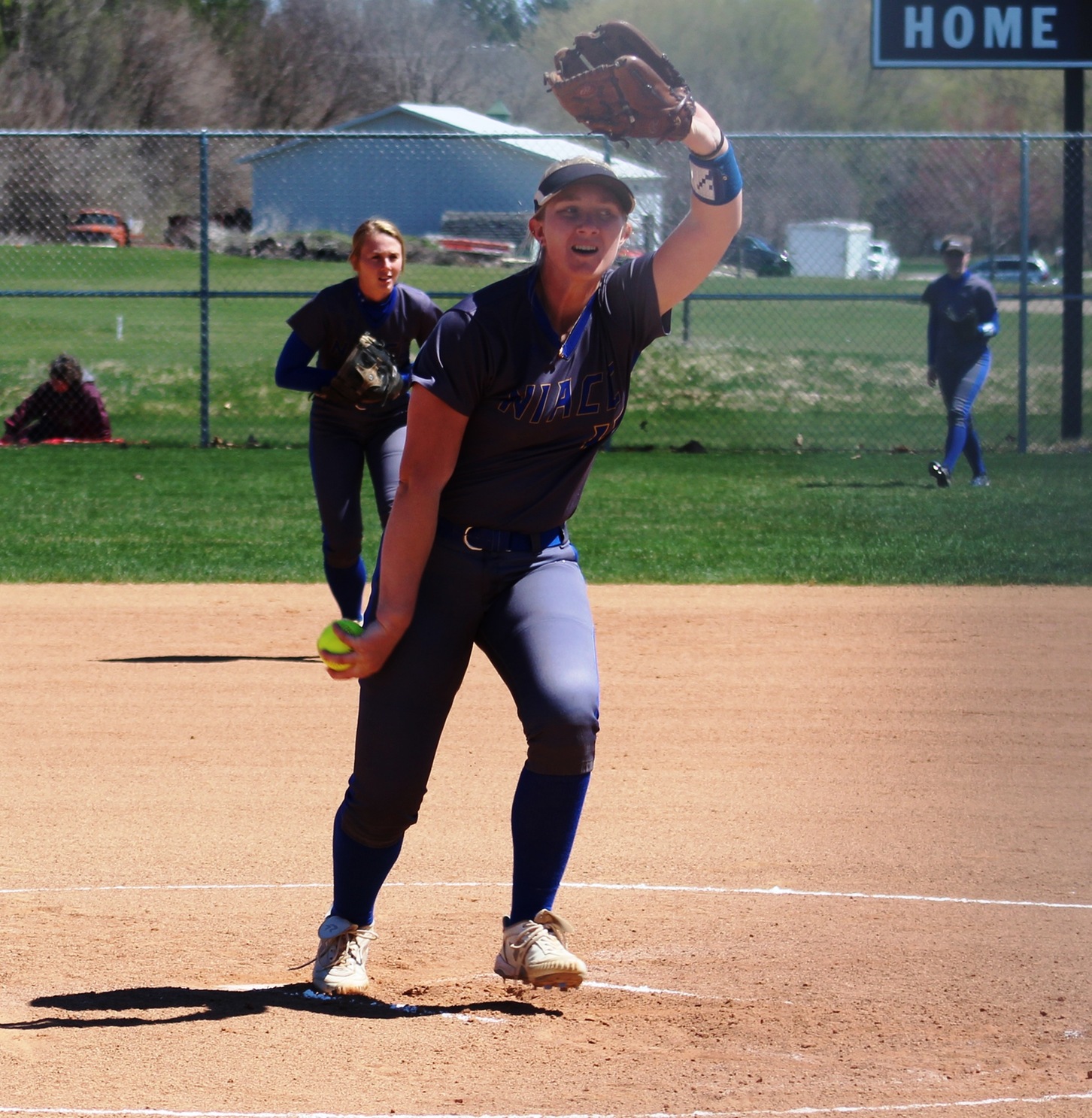 NIACC's Kristen Peka delivers a pitch in game at DMACC earlier this season.
