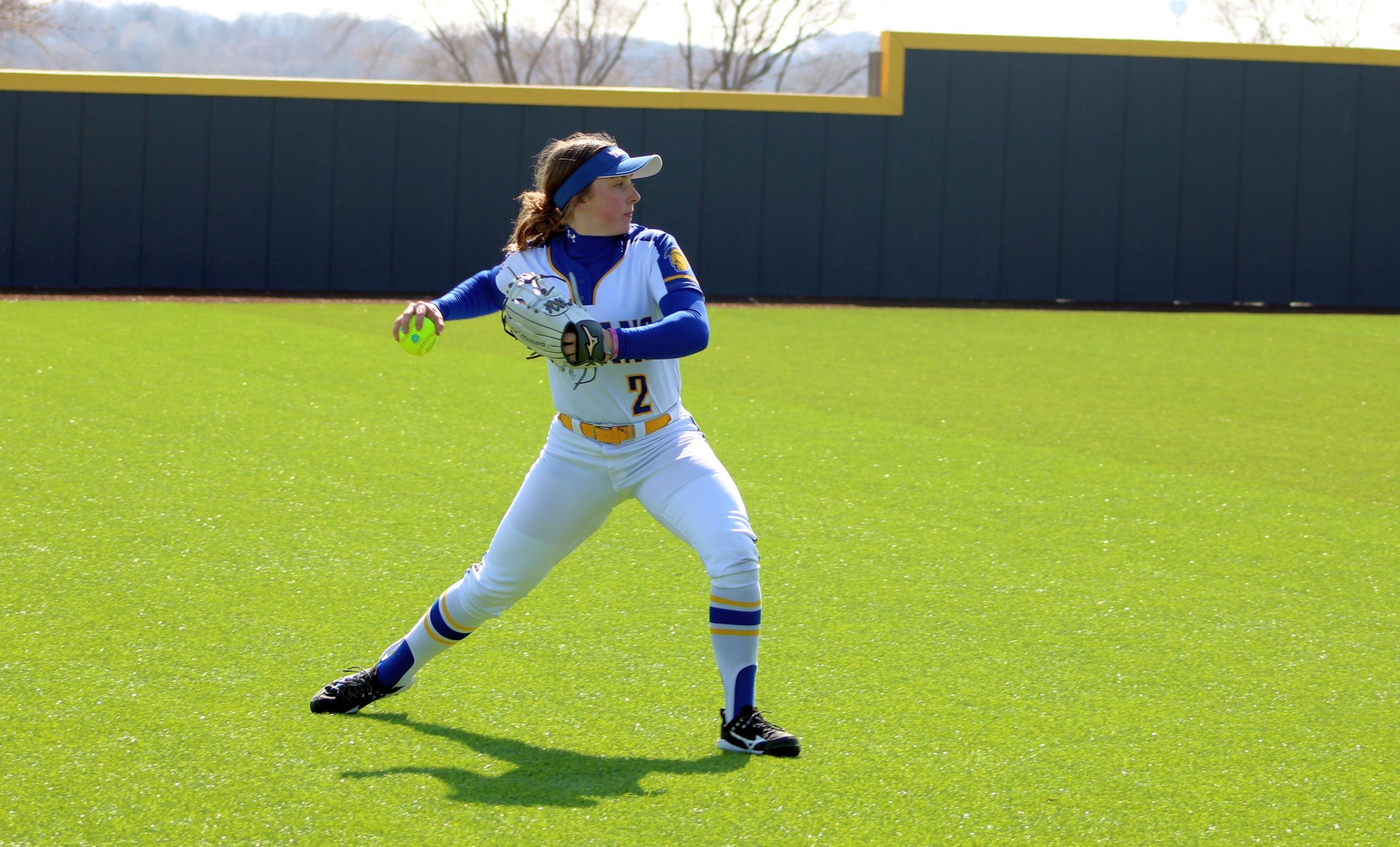 NIACC shortstop Katy Olive throws the ball back into the infield during a recent contest at Iowa Western.