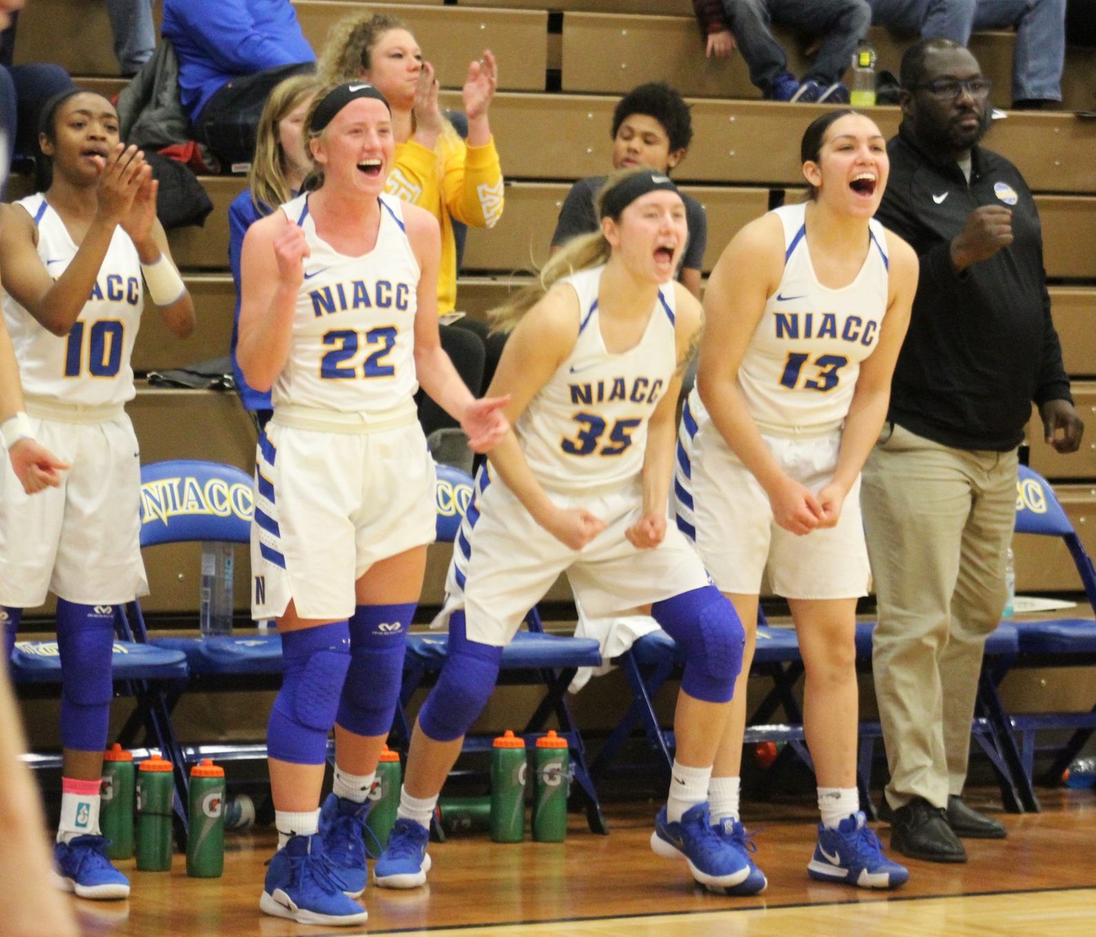 NIACC players celebrate on the bench in Sunday's regional title game against Kirkwood.