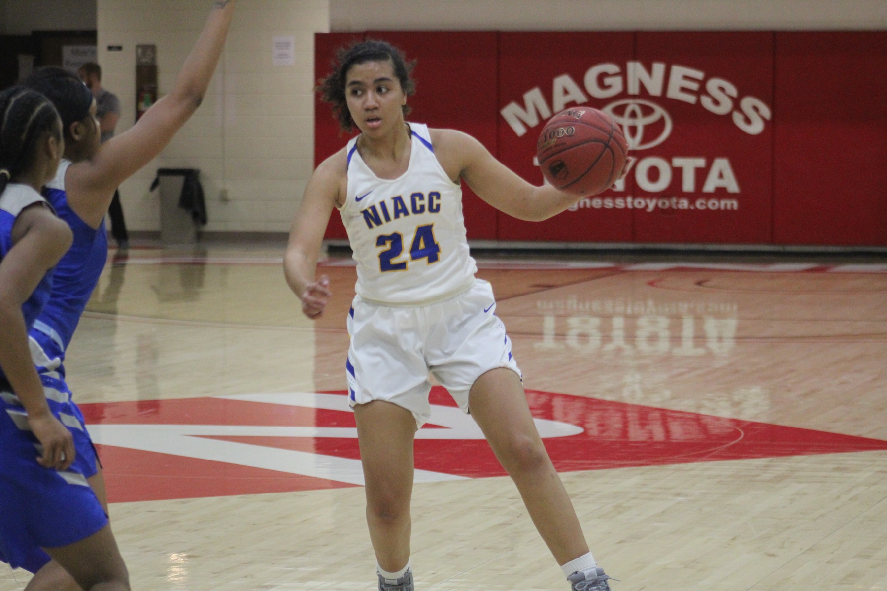 NIACC's Tahya Campbell looks to drive to the basket during Tuesday's win over Wayne County CC at the national tournament.