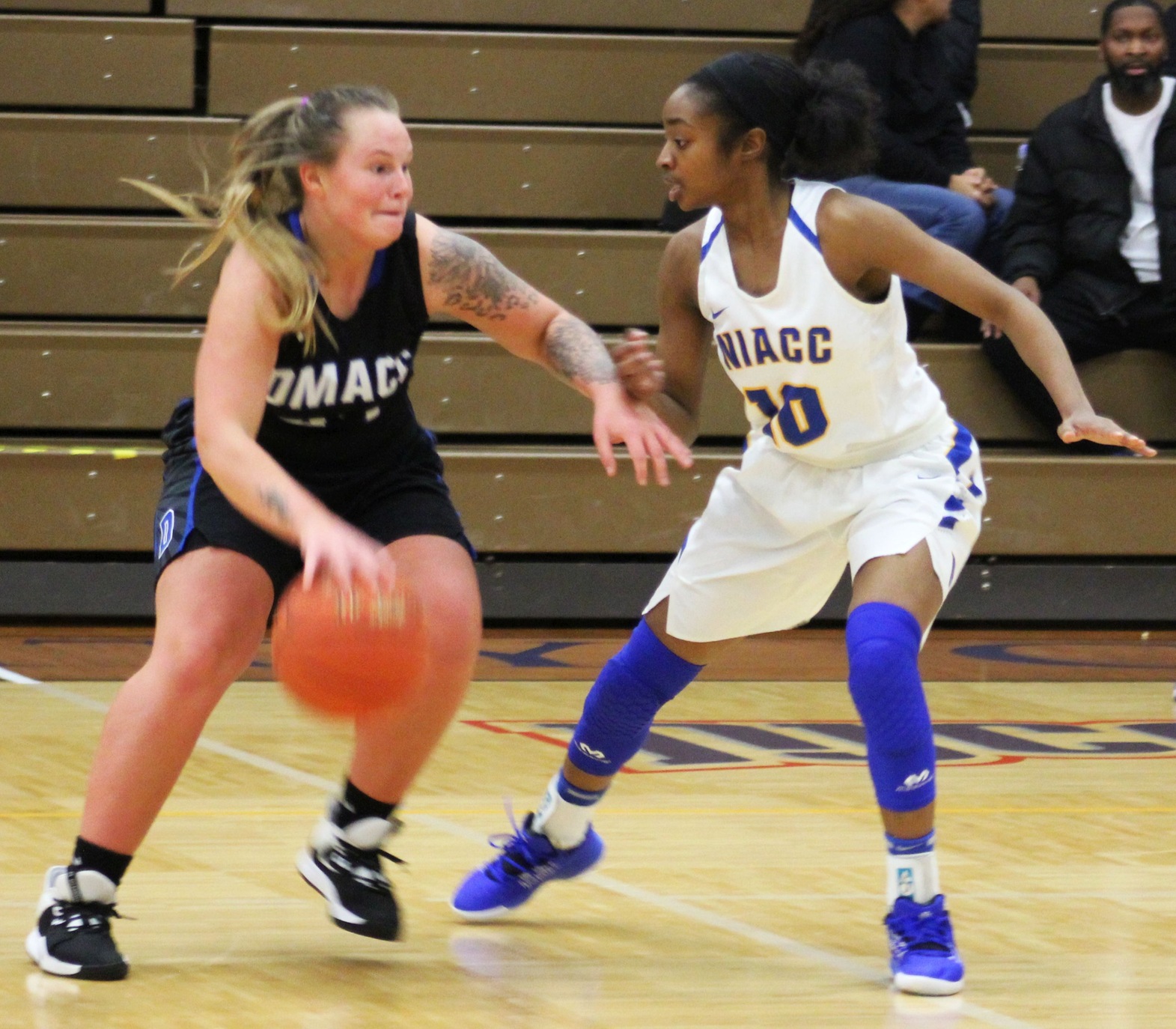NIACC's Miyah Walker defends during Saturday's home game against DMACC.