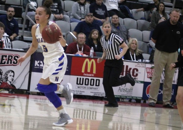 Kelcie Hale drives to the basket during the 2019 national tournament in Harrison, Ark.