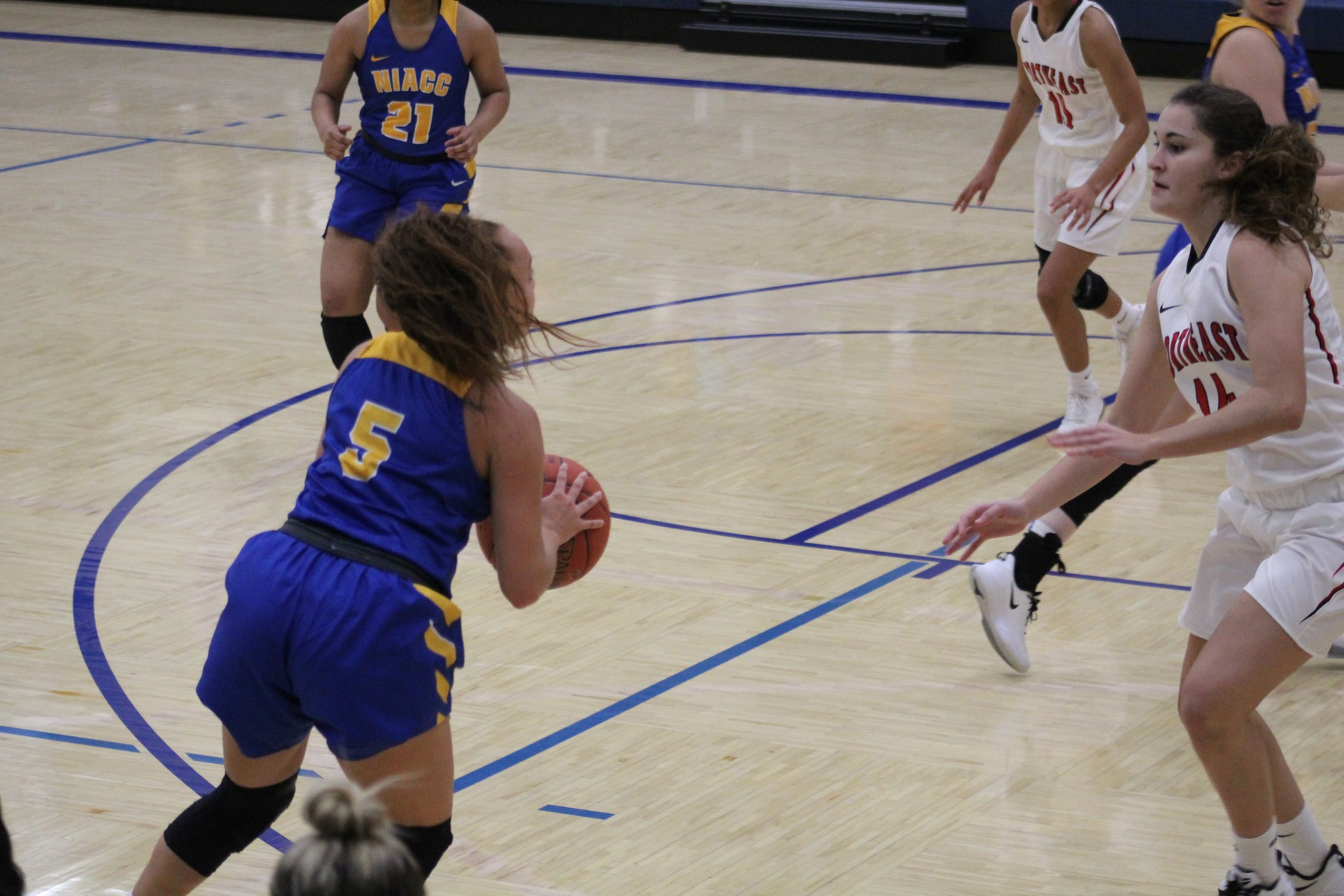 Kelcie Hale knocks down a three-point goal in the second half of Saturday's game against Northeast CC.