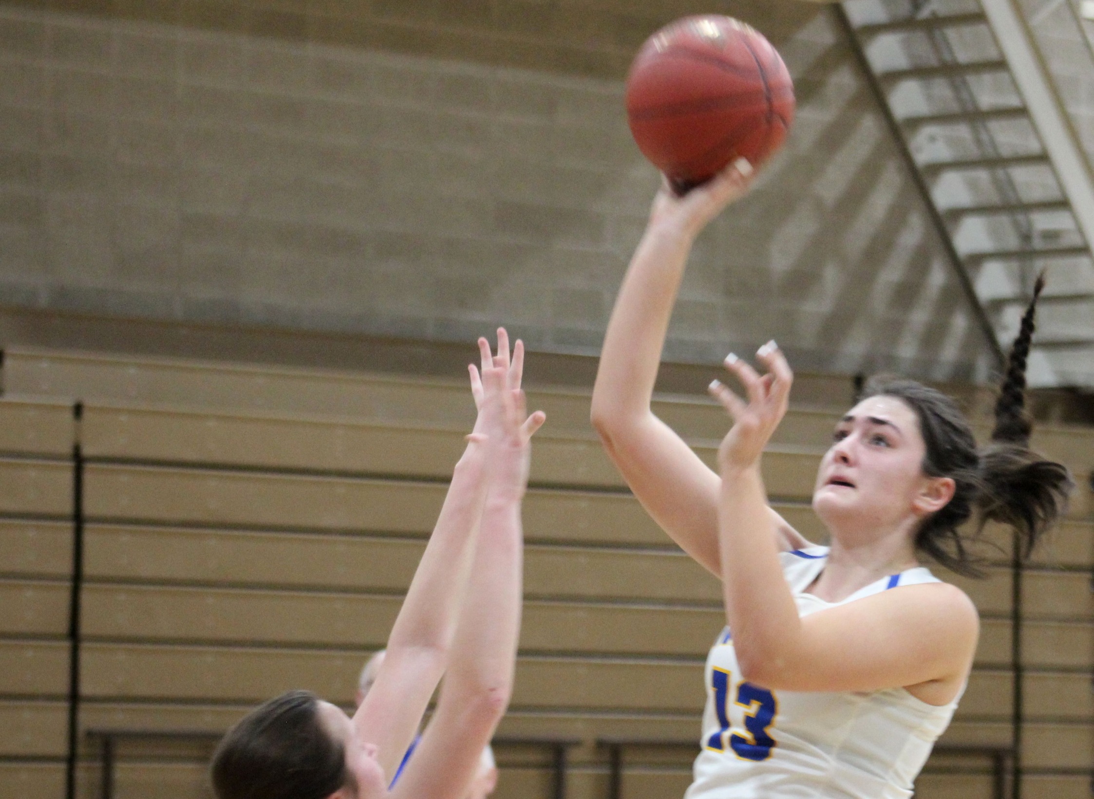 NIACC's Kayla Clewley shoots a short shot in the lane in an exhibition against William Penn.