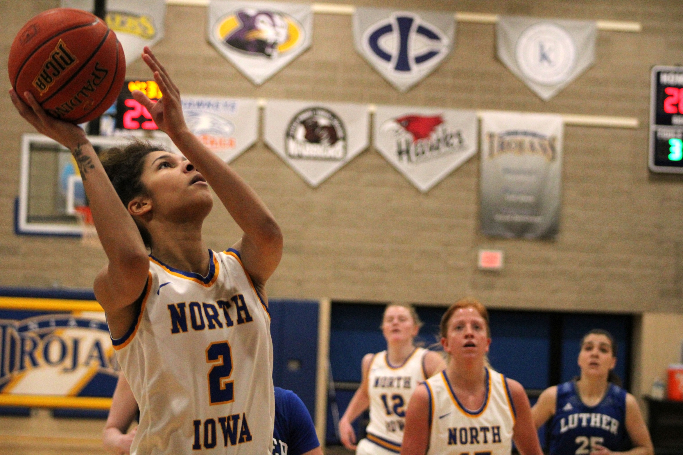 NIACC's Kourtney Manning converts a layup in first half of Monday's game against the Luther College Junior Varsity.