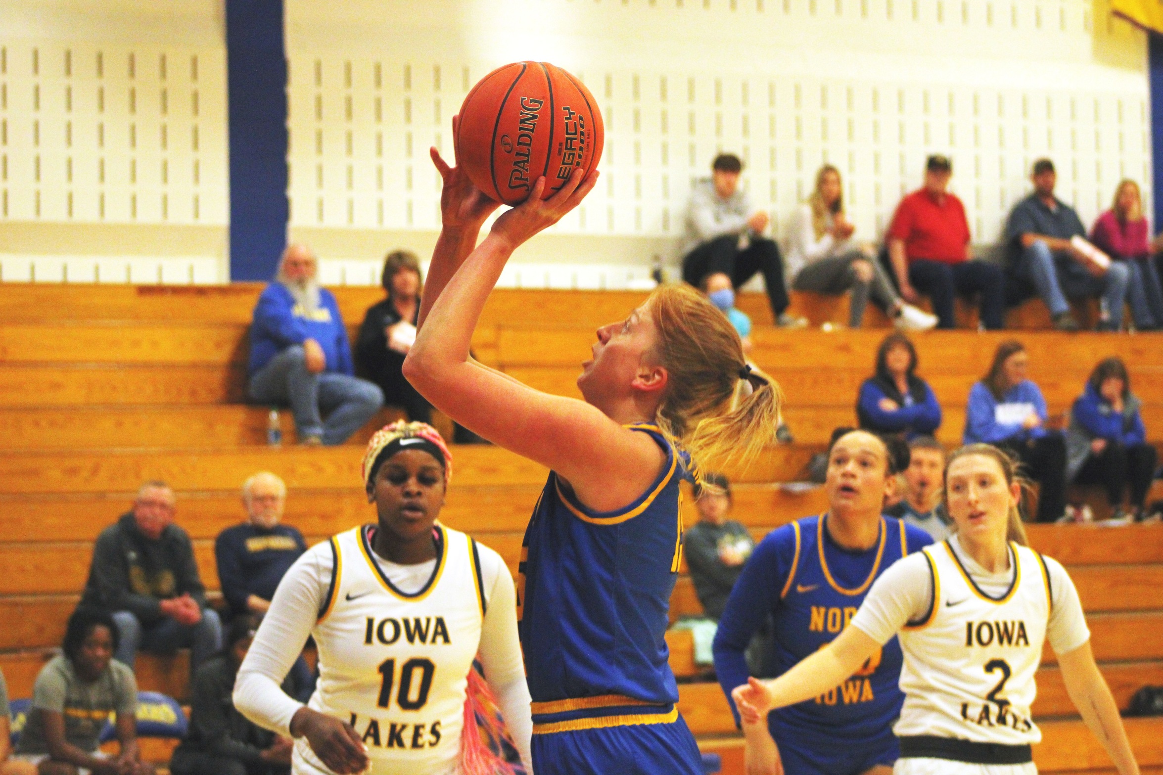 NIACC's Jackie Pippett scores on a layup in last season's regional tournament win over Iowa Lakes.