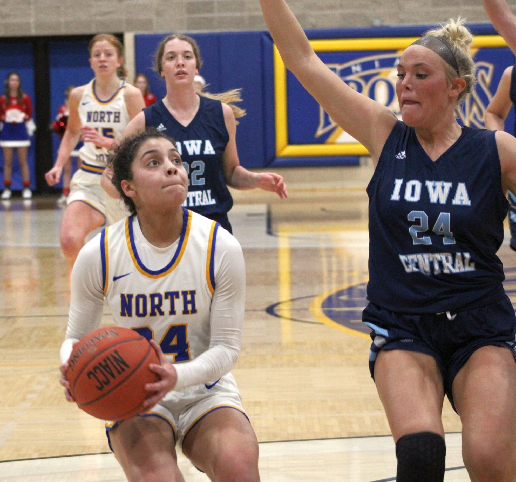 NIACC's Audrey Martinez-Stewart drives to the basket in Dec. 14 contest at home against Iowa Central.