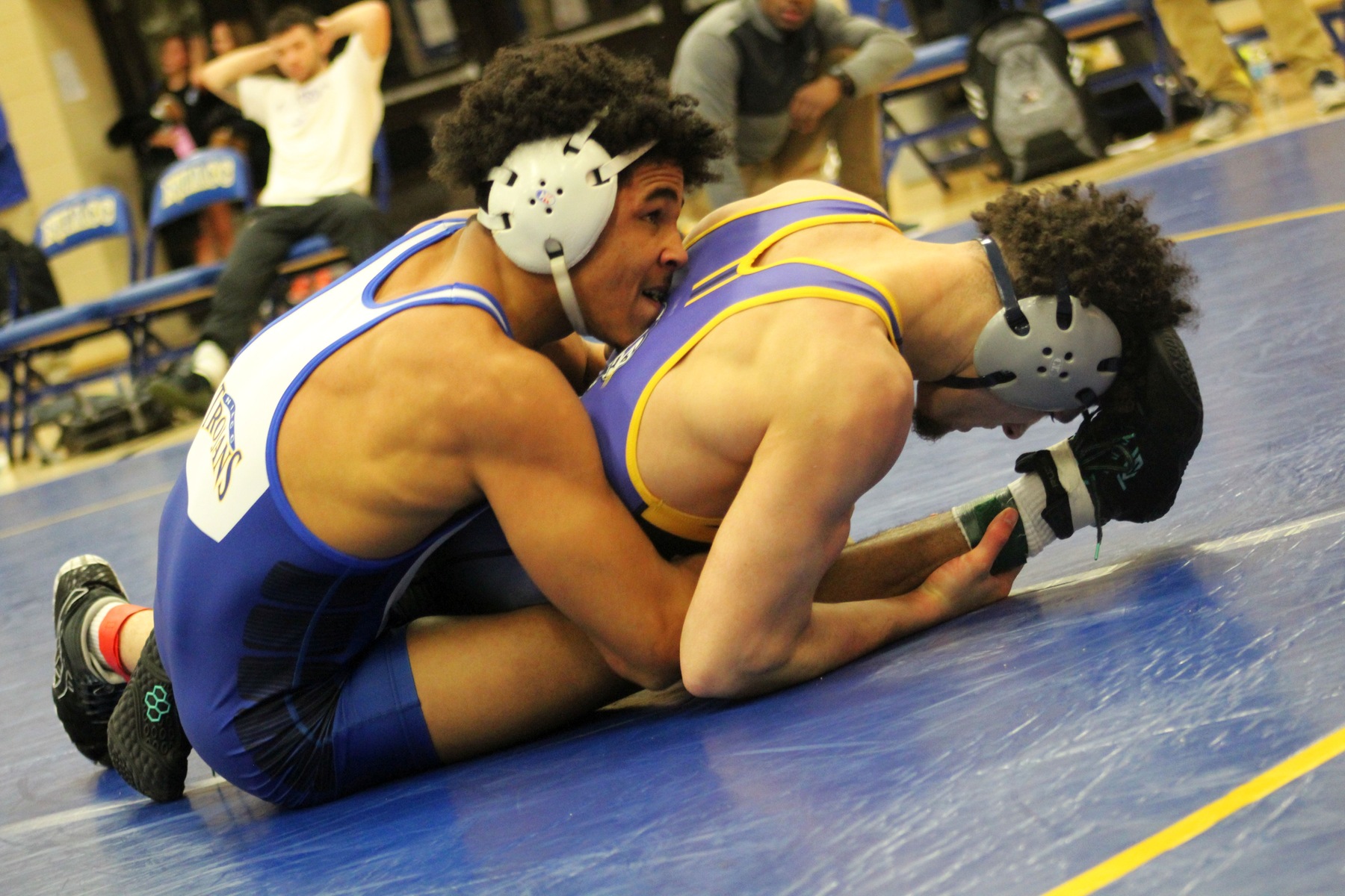 NIACC's Christian Minto controls Ellsworth's Cameron Nesbitt in their 164-pound match Wednesday. Minto won by technical fall, 20-5.