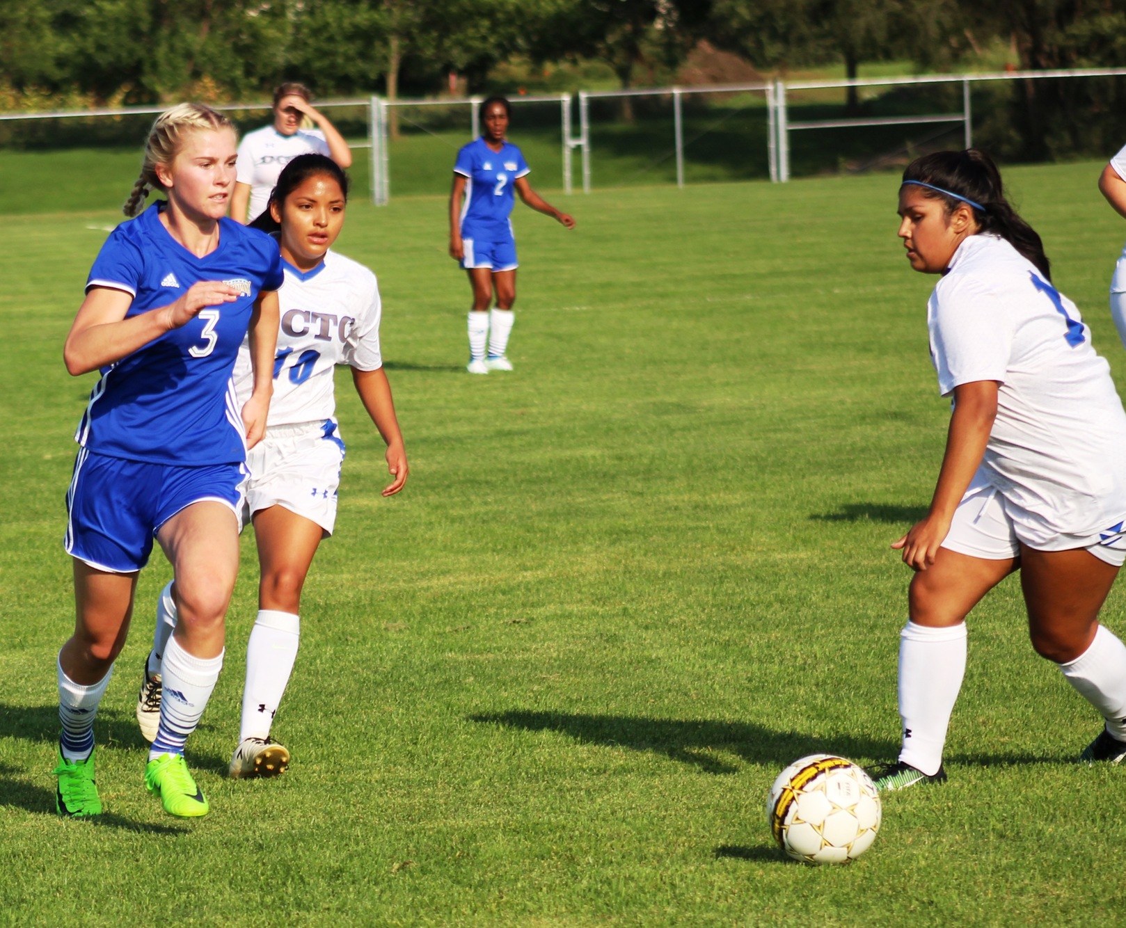 NIACC's Kirrilly Hughes chases after the ball in a match against DCTC.