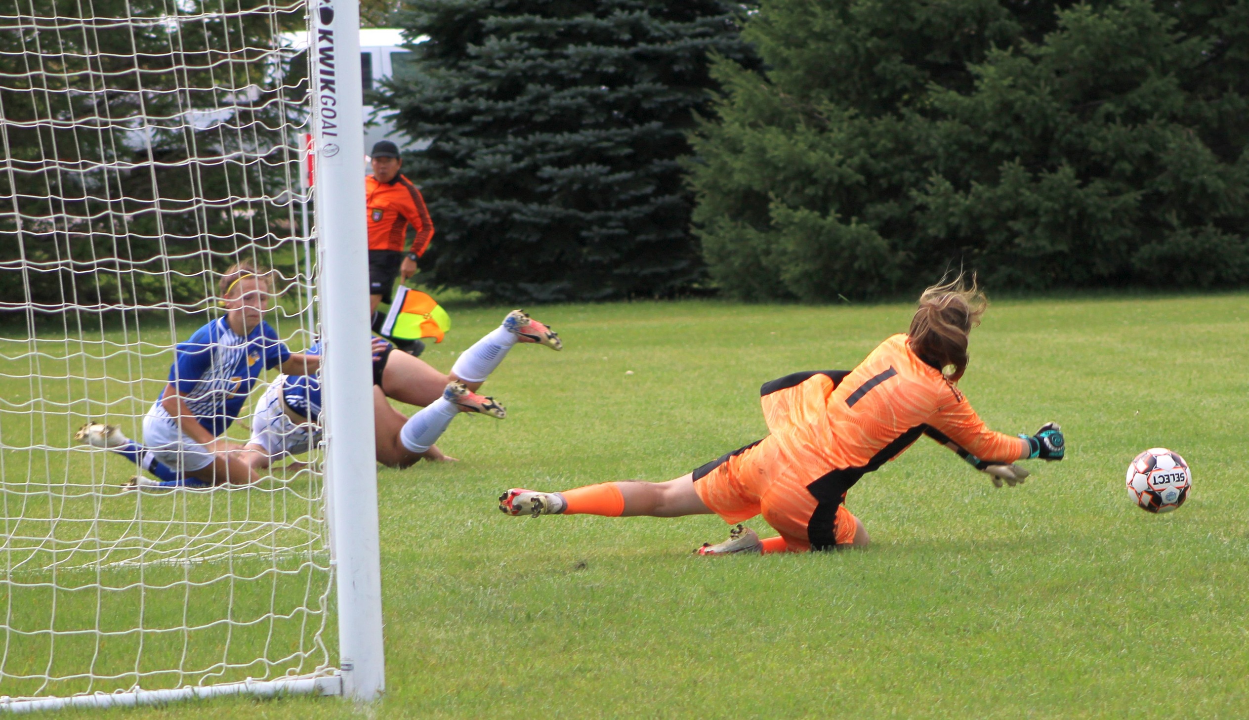 NIACC's Hailey Crew stops a shot on goal in Saturday's 6-0 win over Anoka-Ramsey CC.