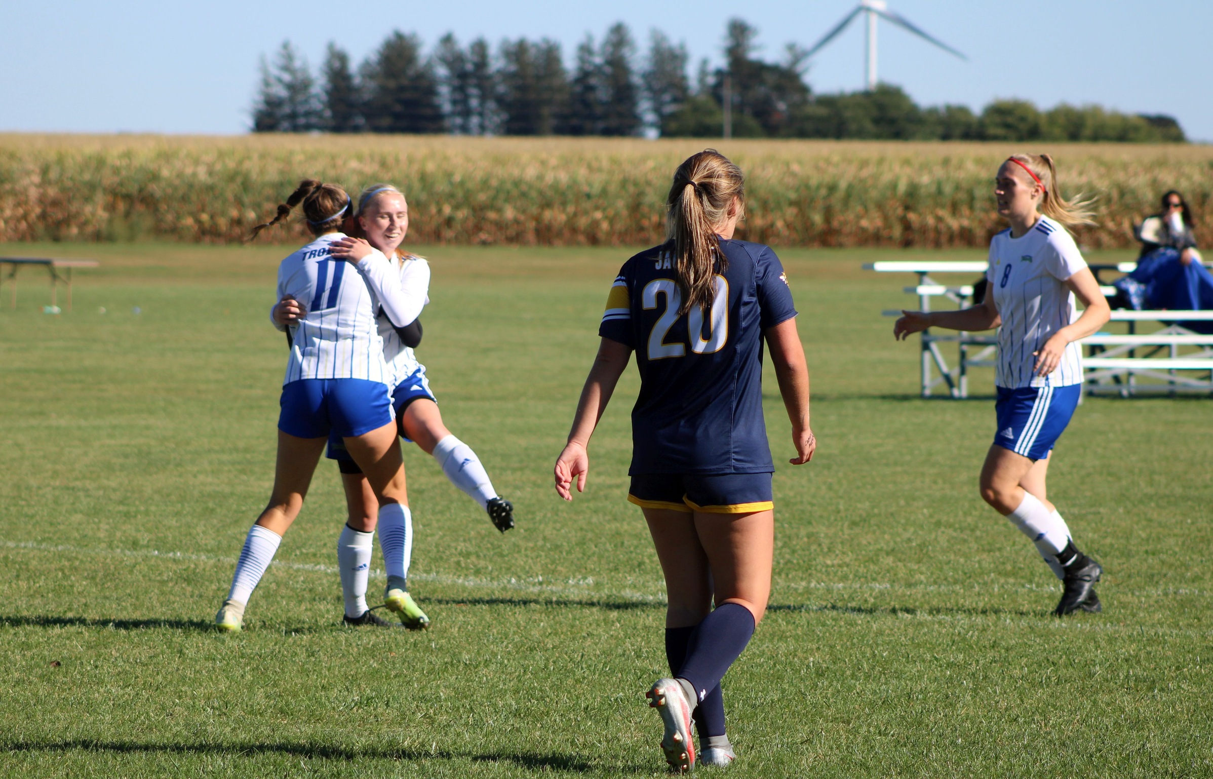 NIACC celebrates a first-half goal from Amelia Briseno (11) in Tuesday's match against RCTC.