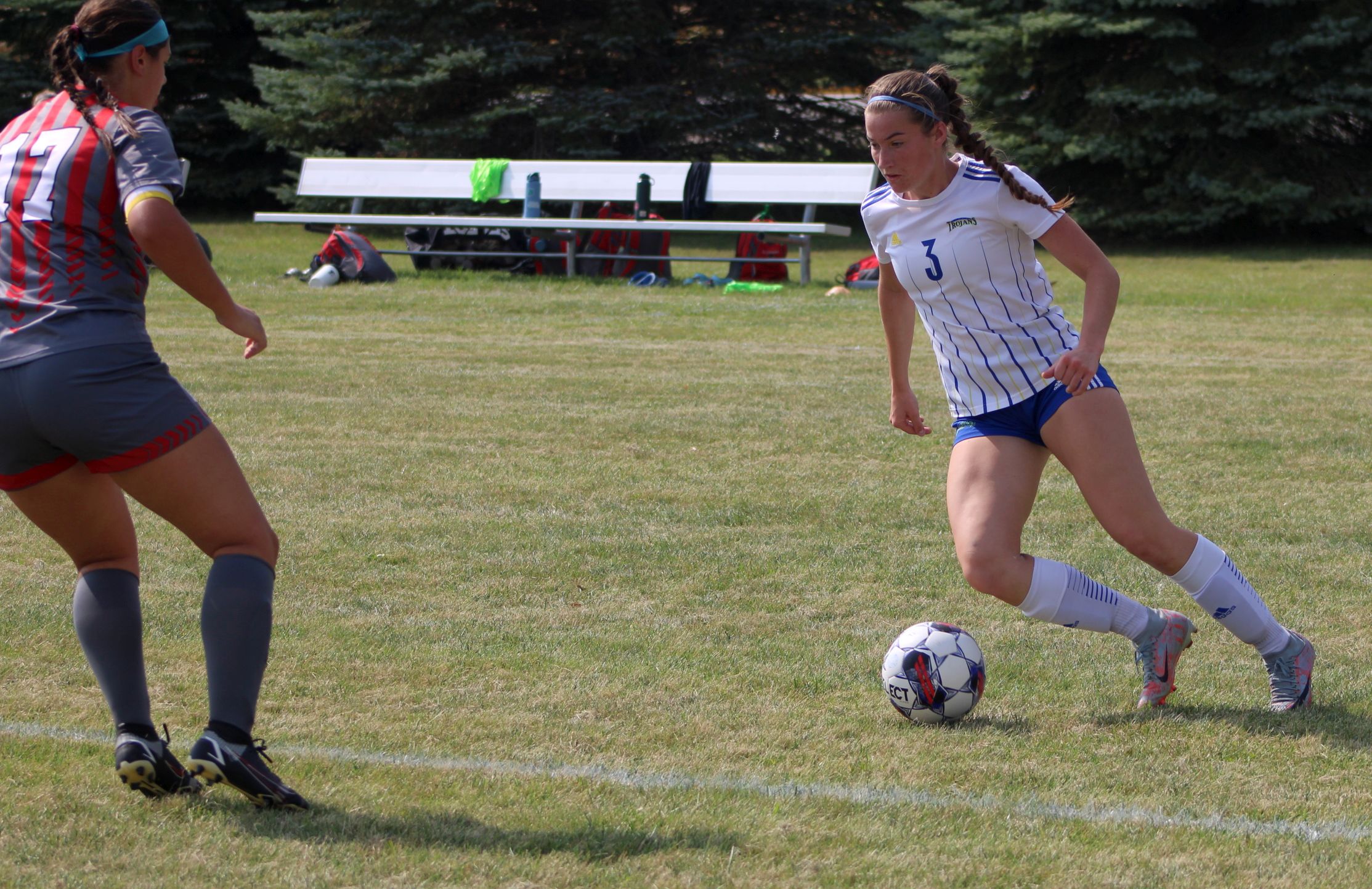 NIACC's Karly Holm moves the ball down the field in Saturday's victory over Southeastern.