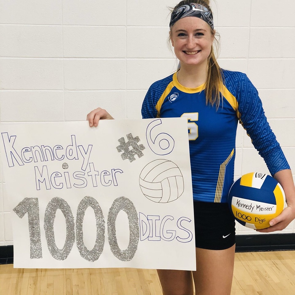 NIACC's Kennedy Meister recorded her 1,000 career dig Wednesday night at Ellsworth.