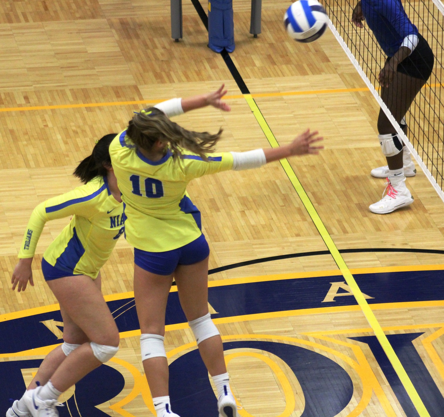 Becca Steffen pushes the ball over the net in last week's win over Iowa Lakes.