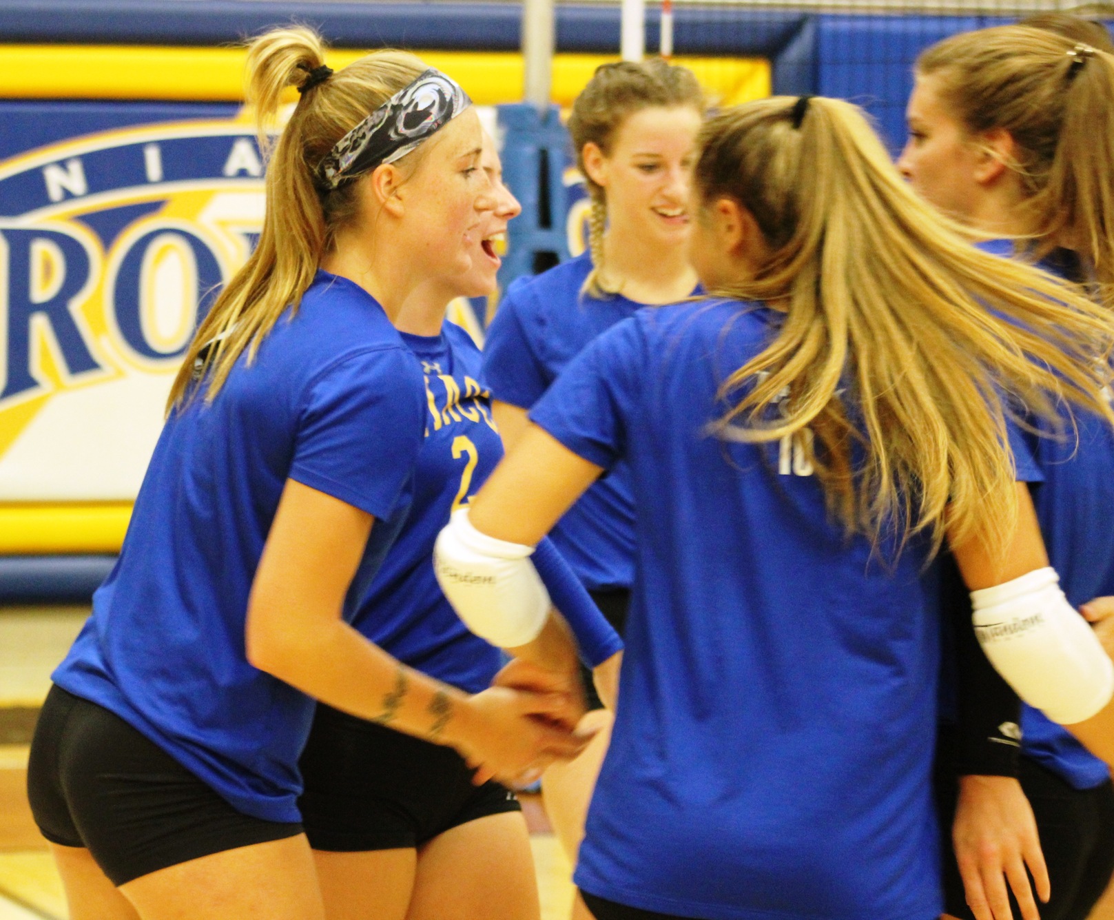 NIACC players celebrate a point at a preseason scrimmage.