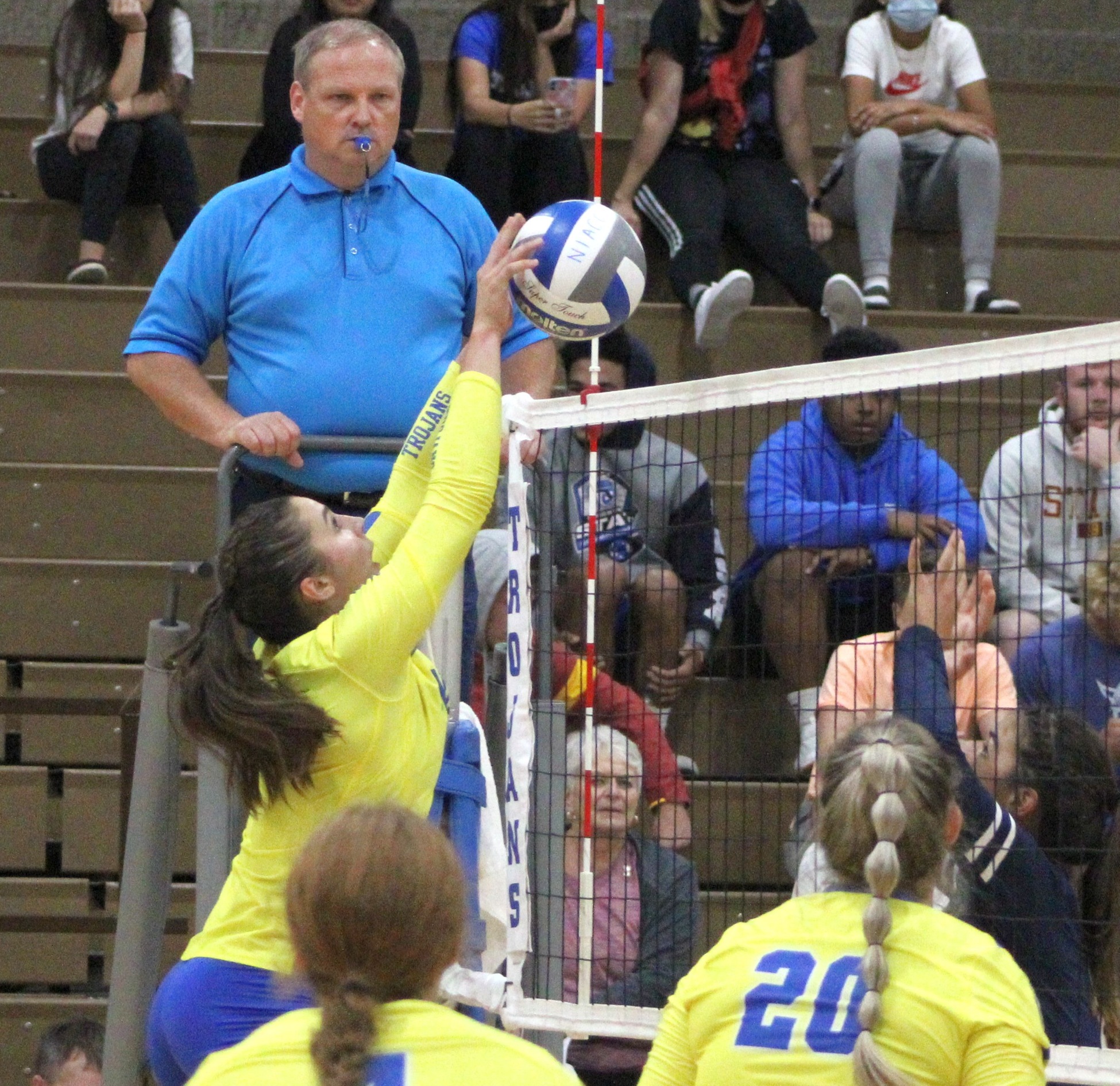 NIACC's Halsie Keltner battles at the net in Wednesday's ICCAC match against Southwestern in the NIACC gym.