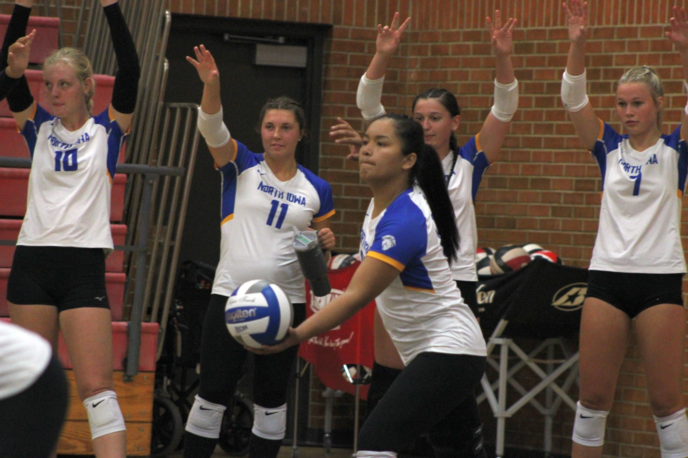 NIACC's Iwalani Beltran serves during Wednesday's match against DMACC in the Mason City High gym.
