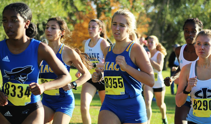 NIACC's Alana Wickering runs at the 2019 regional cross country meet.